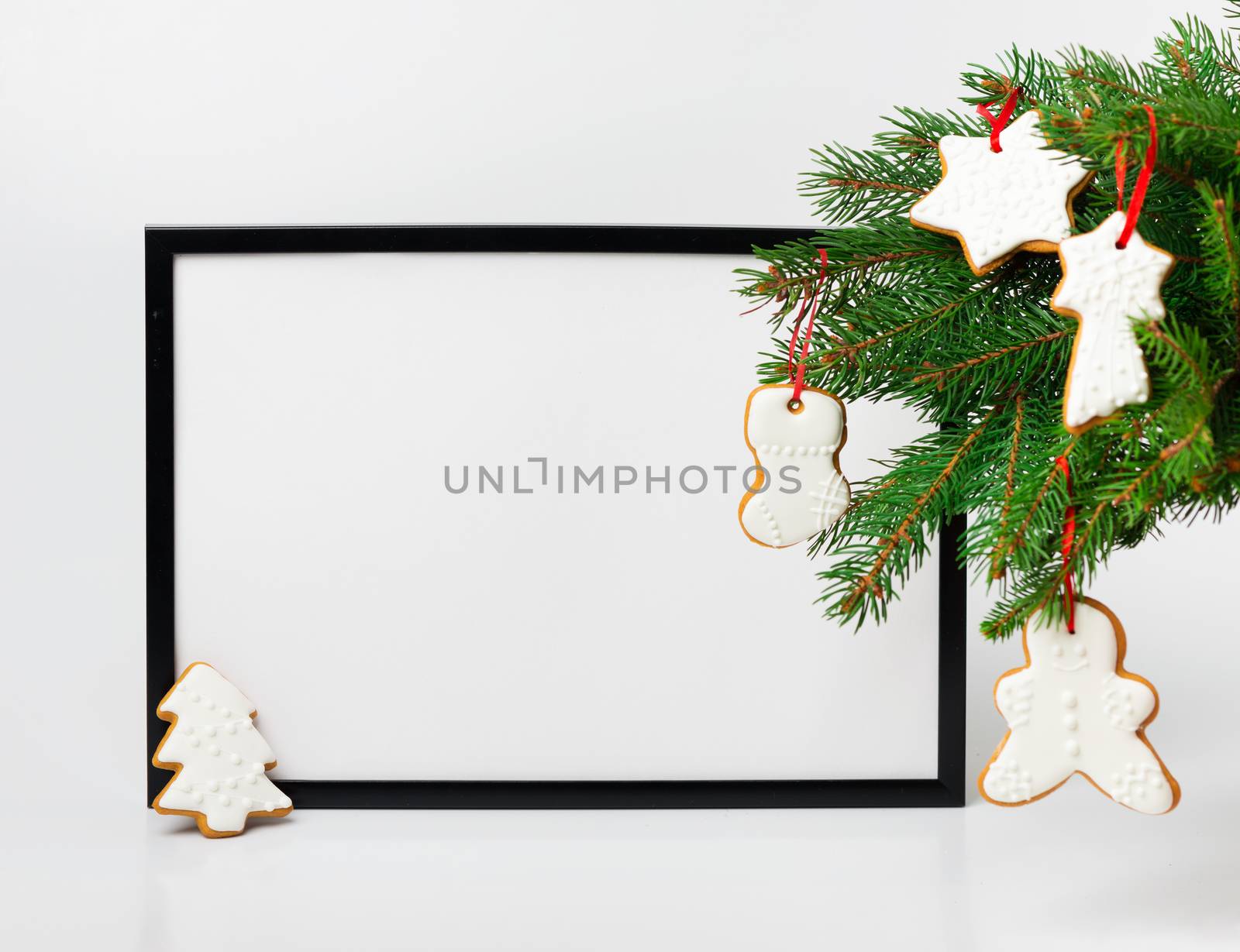 Christmas composition. Black frame and  branches christmas tree  by Draw05