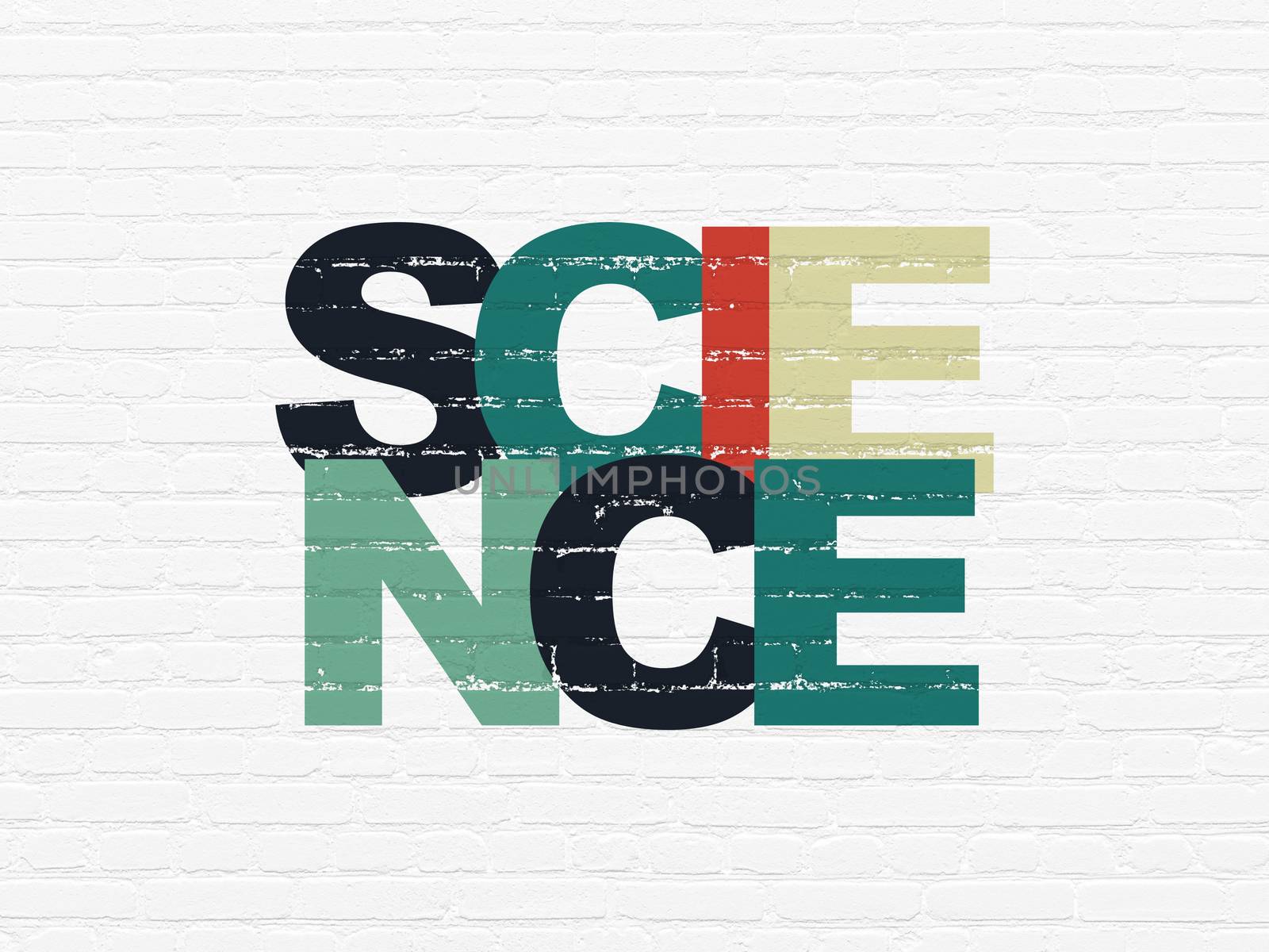 Science concept: Painted multicolor text Science on White Brick wall background