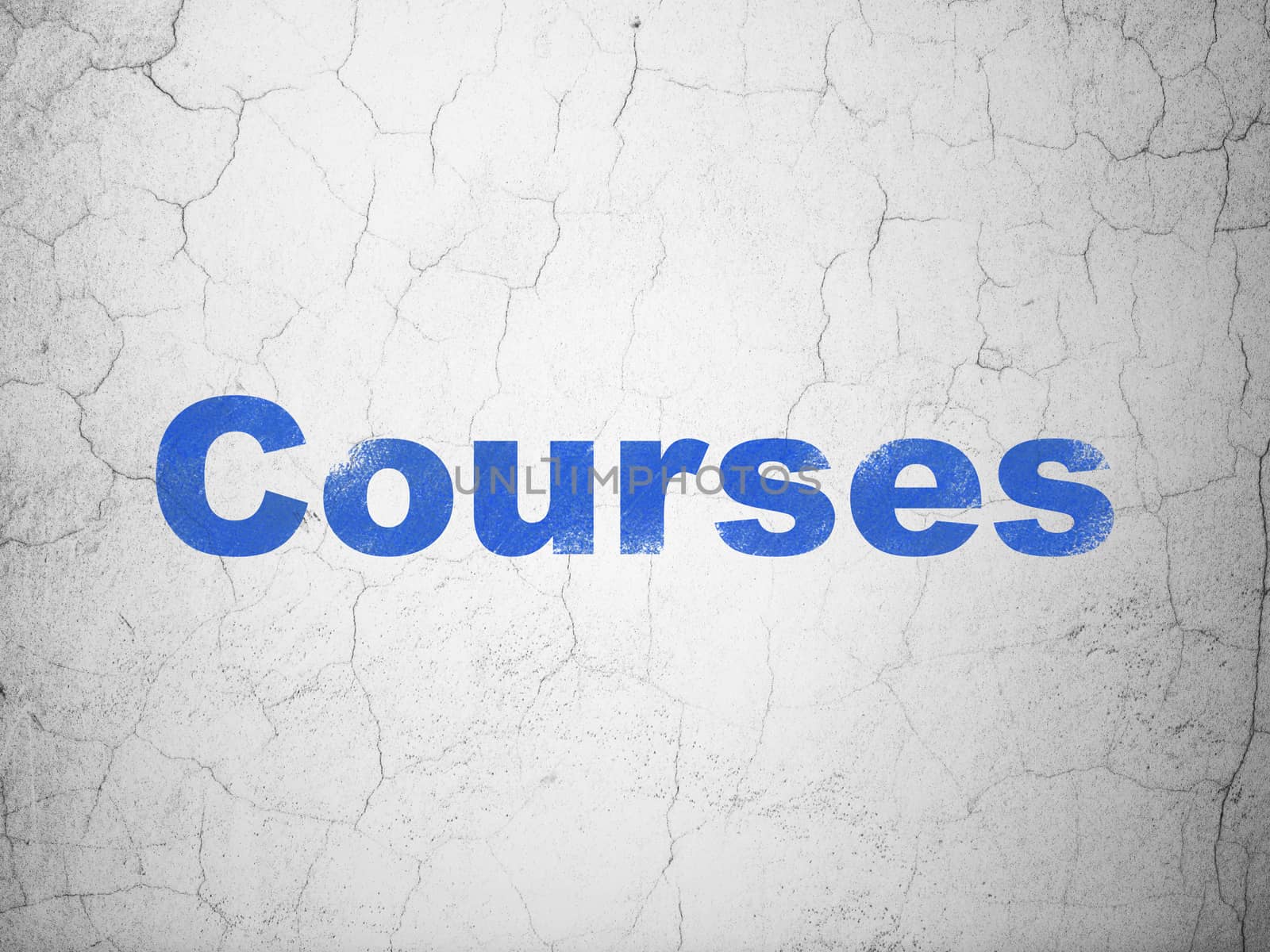 Studying concept: Blue Courses on textured concrete wall background