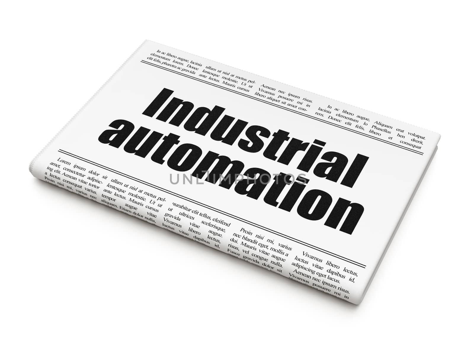 Manufacuring concept: newspaper headline Industrial Automation on White background, 3D rendering