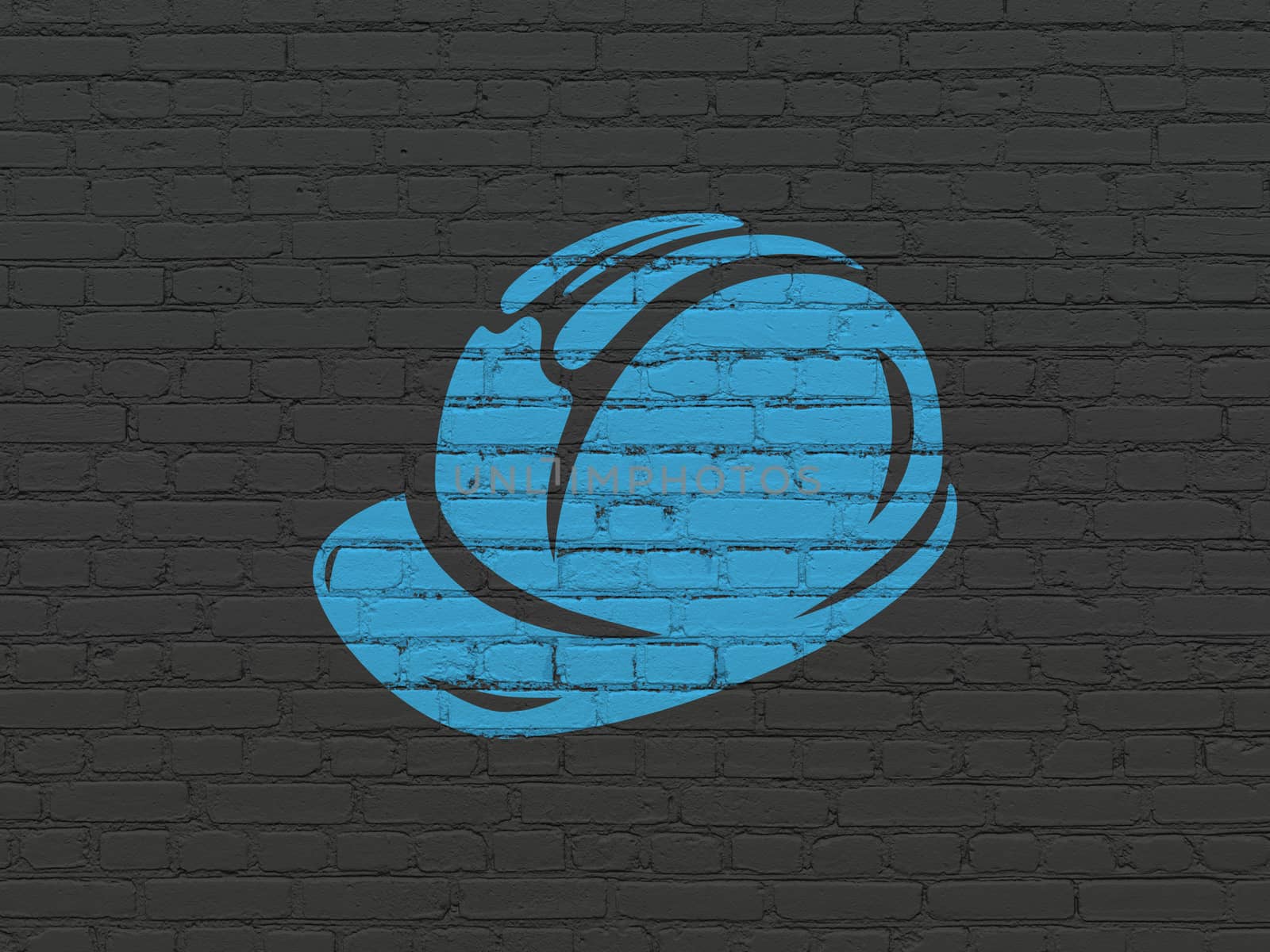 Construction concept: Painted blue Safety Helmet icon on Black Brick wall background