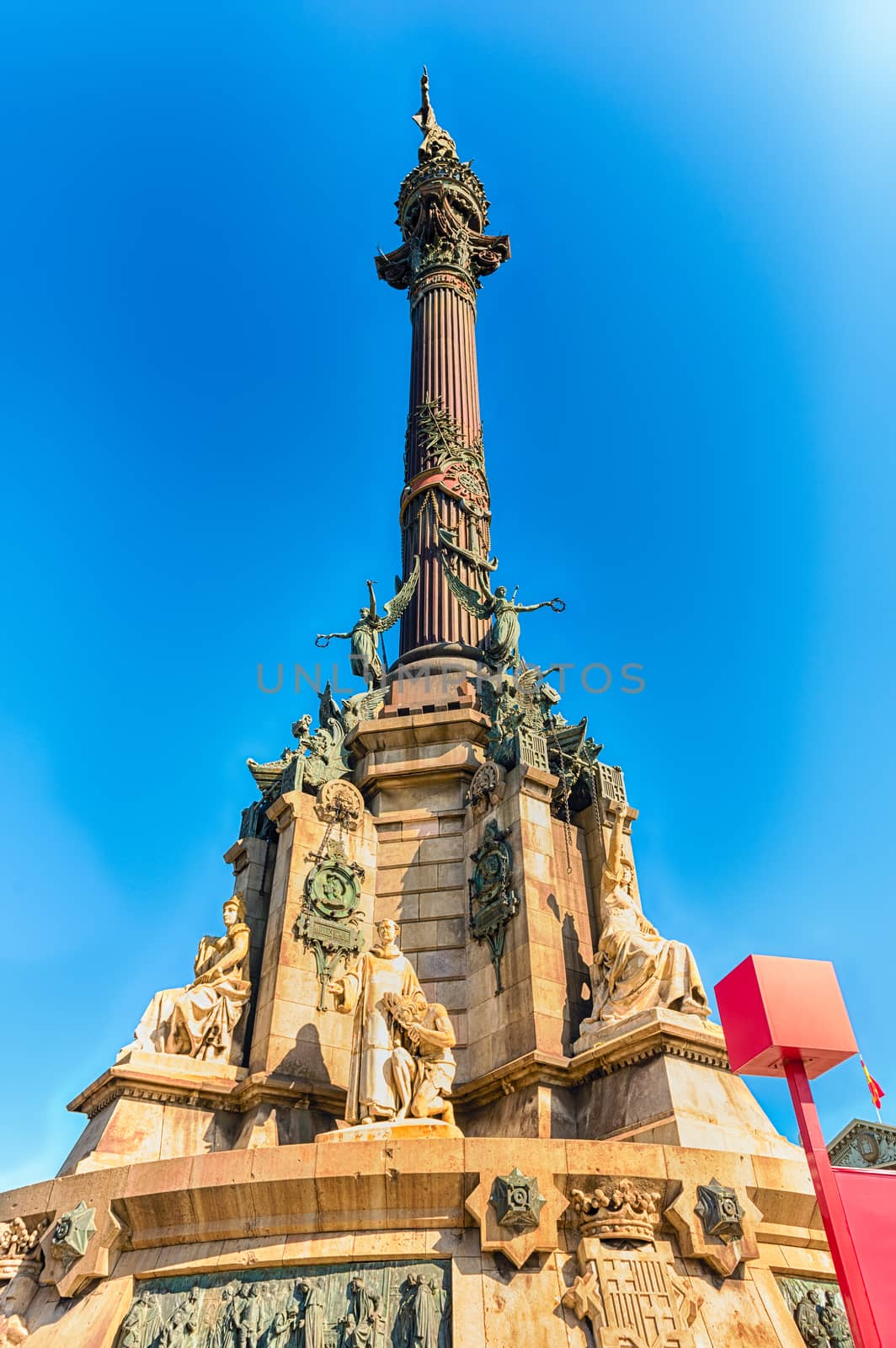 The iconic monument to Christopher Columbus at the lower end of La Rambla, Barcelona, Catalonia, Spain