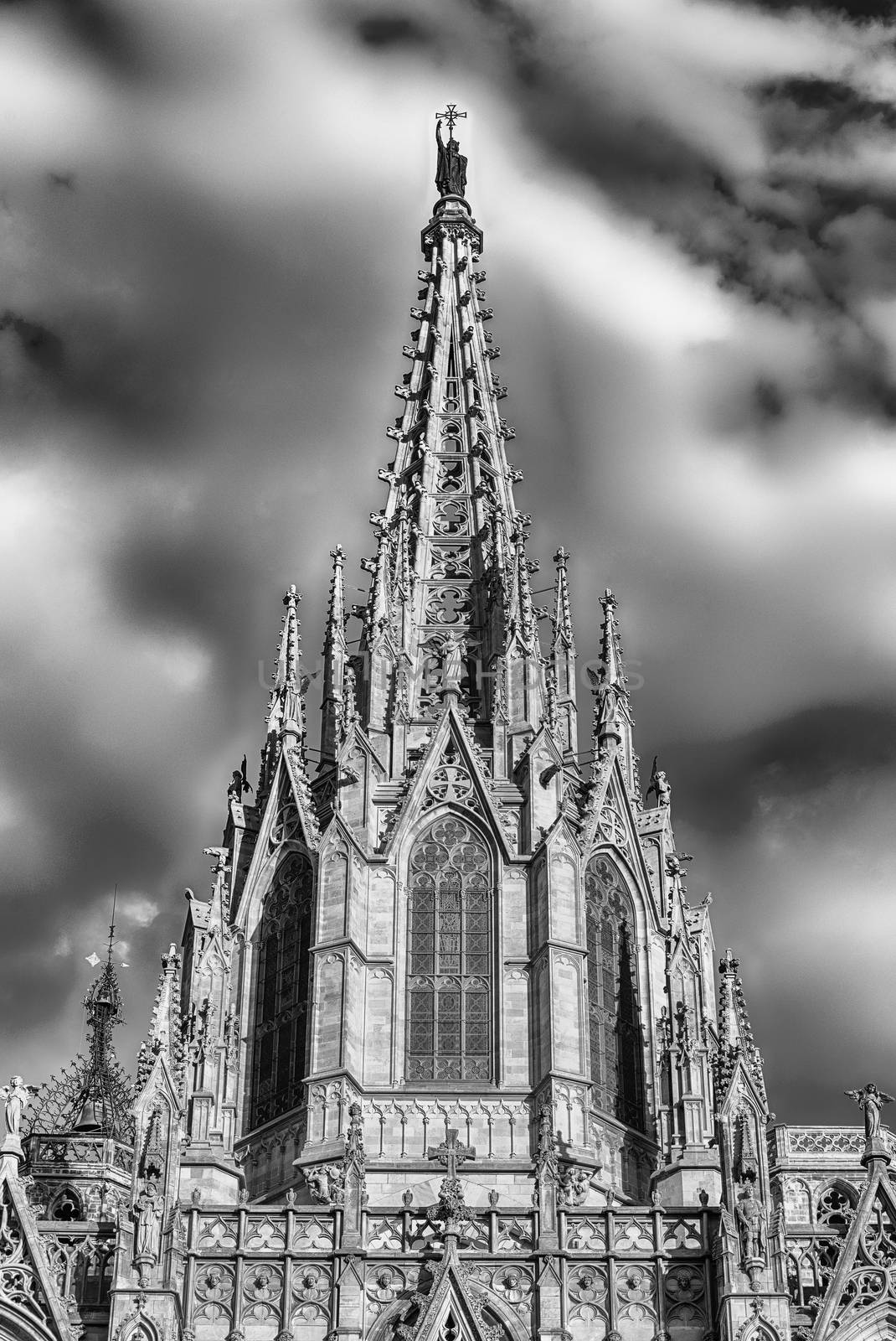 Main tower of the Barcelona Cathedral, Catalonia, Spain by marcorubino