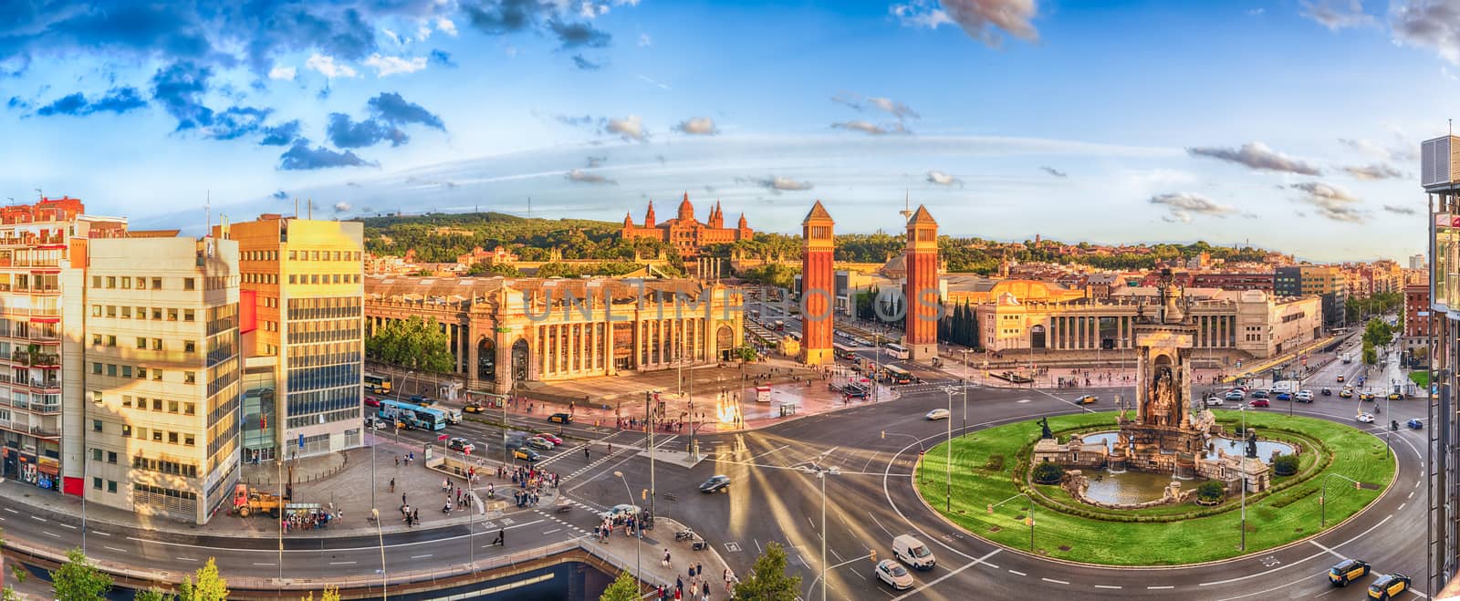 Panoramic aerial view of Placa d'Espanya in Barcelona, Catalonia by marcorubino