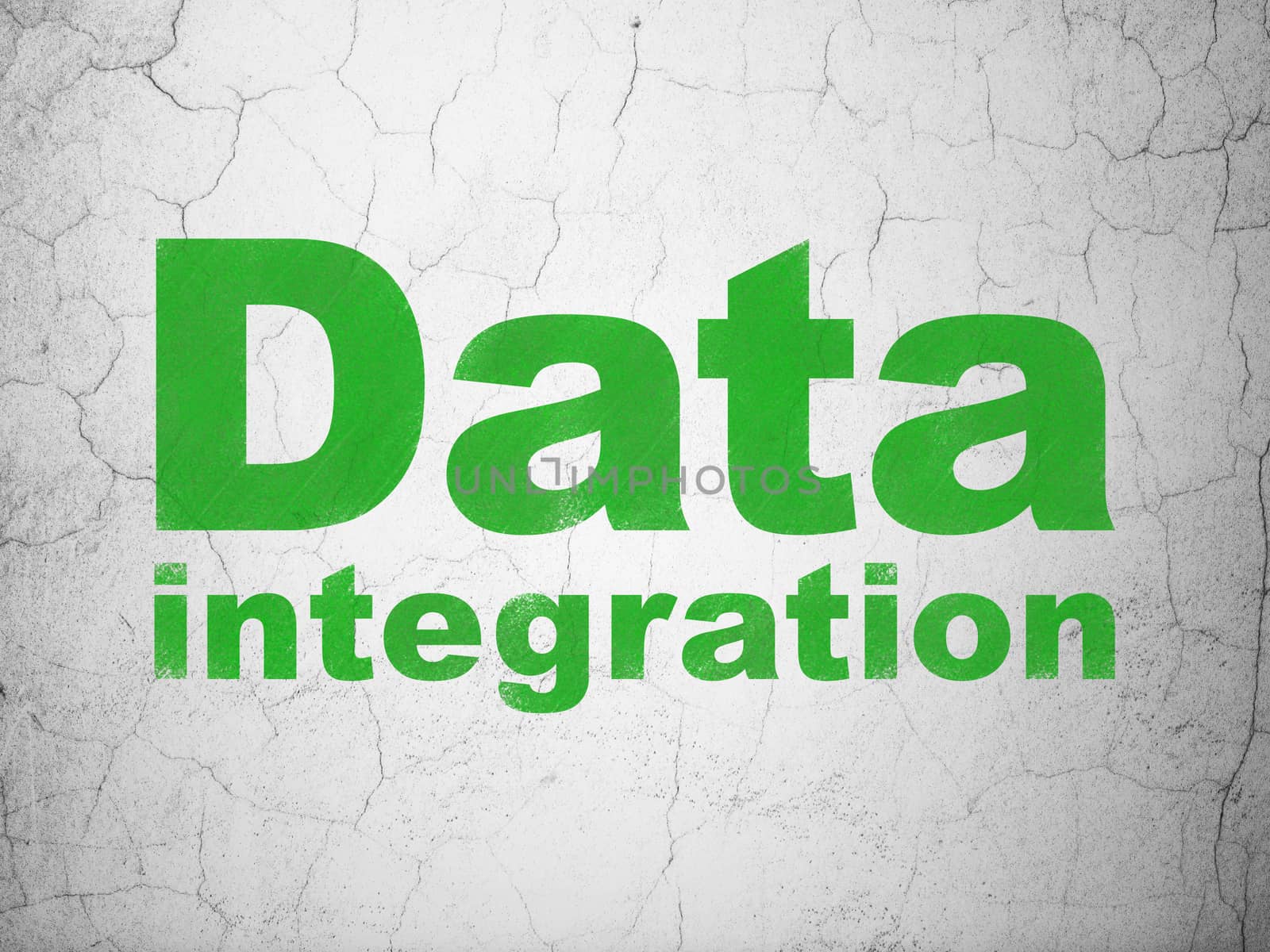 Information concept: Green Data Integration on textured concrete wall background