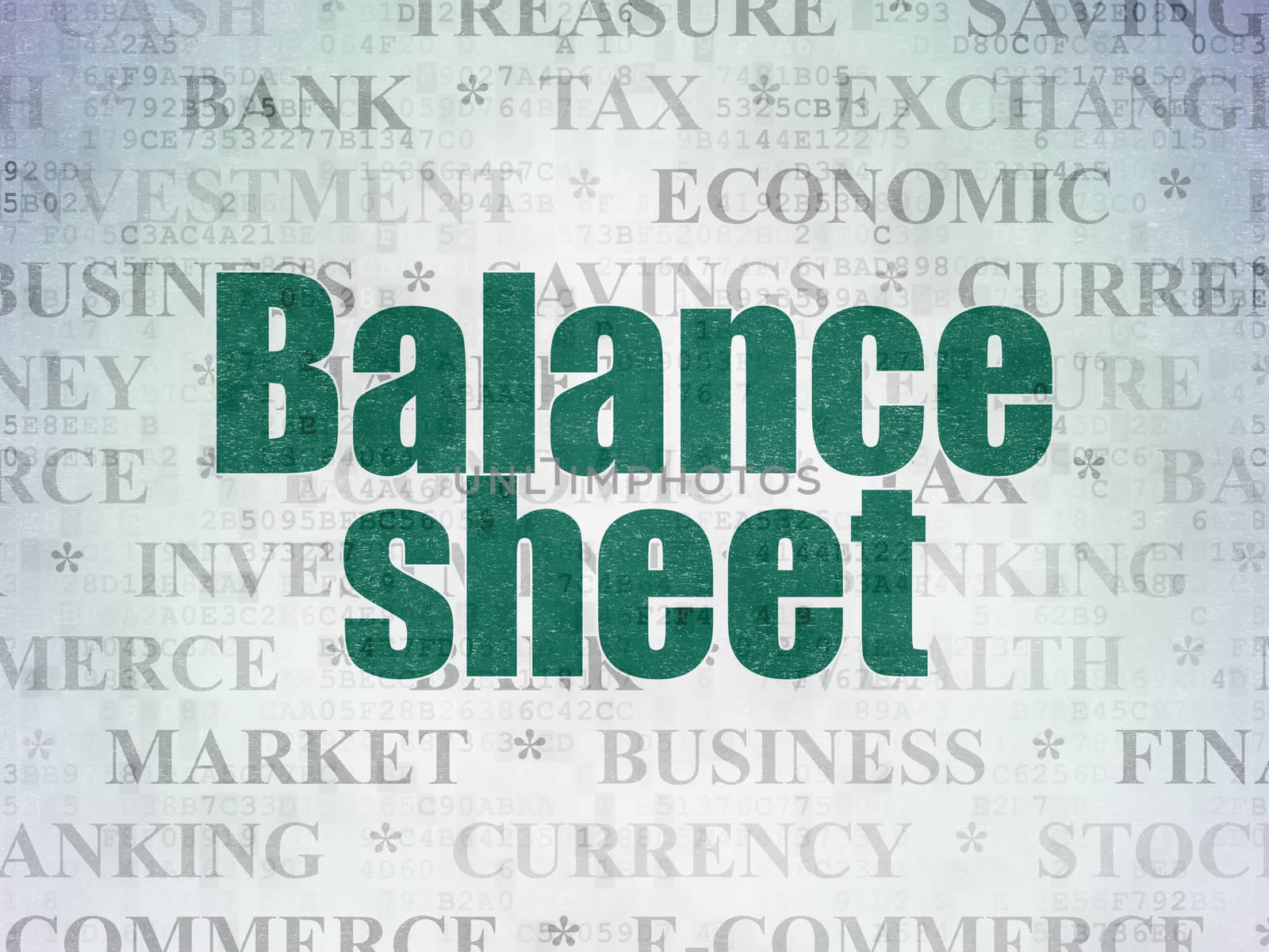 Currency concept: Painted green text Balance Sheet on Digital Data Paper background with   Tag Cloud