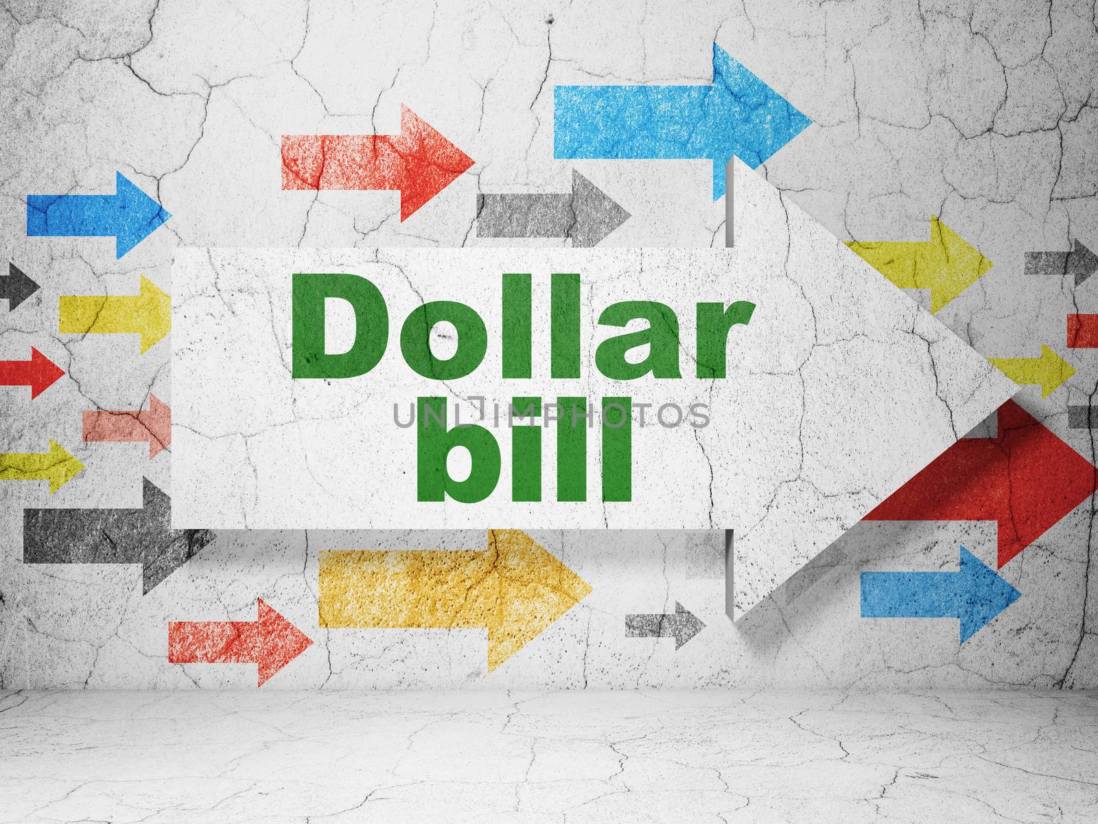Banking concept: arrow with Dollar Bill on grunge wall background by maxkabakov
