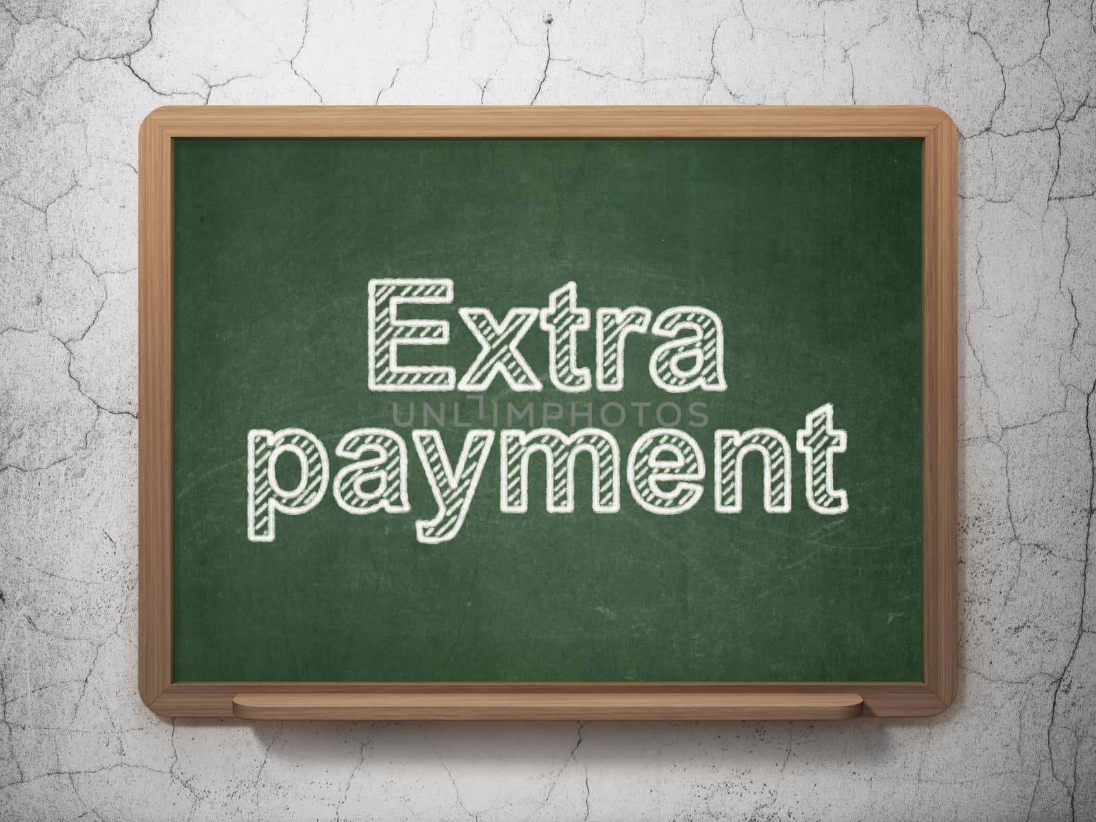 Money concept: text Extra Payment on Green chalkboard on grunge wall background, 3D rendering