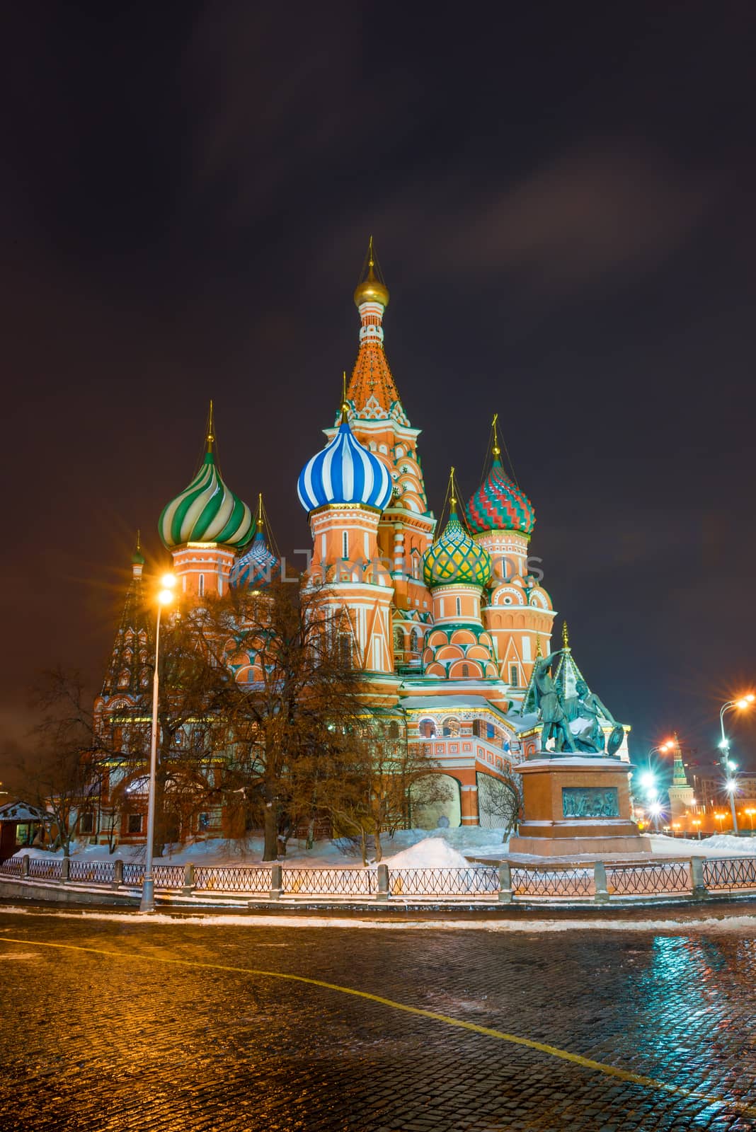 Night view of the beautiful St. Basil's Cathedral on Red Square by kosmsos111