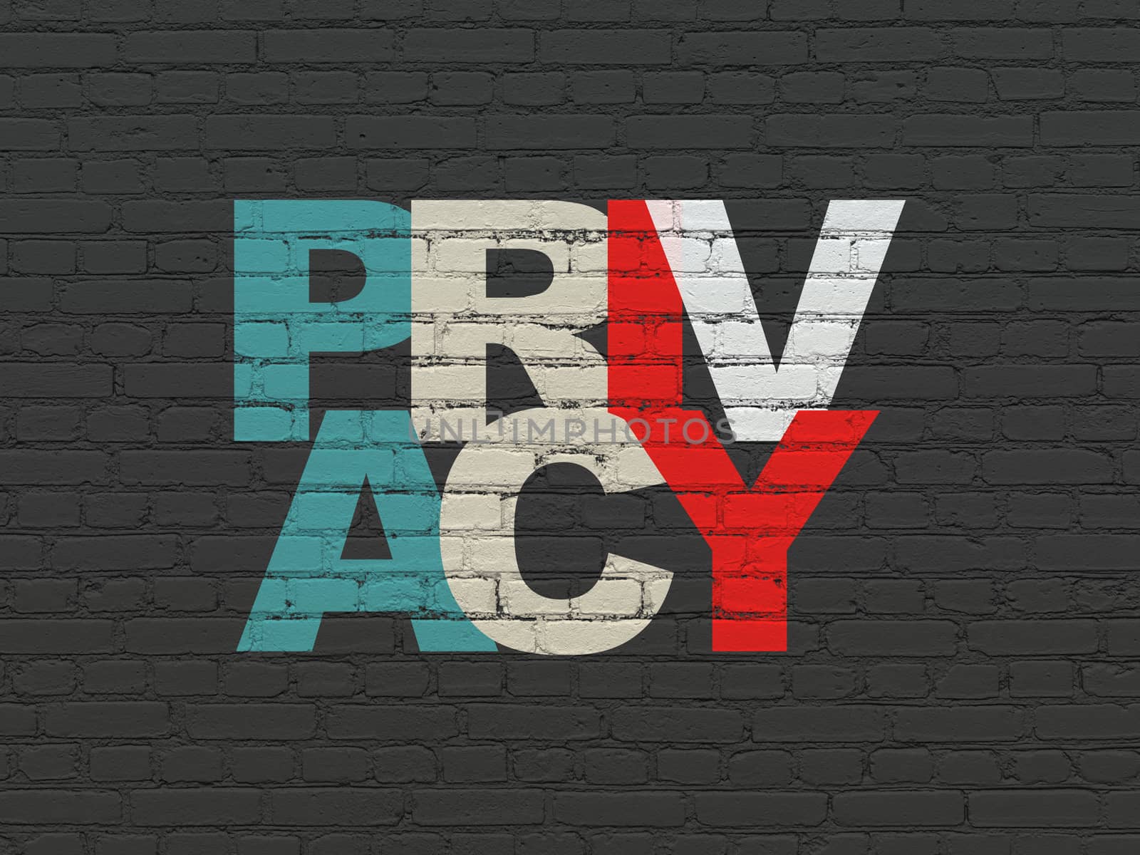 Privacy concept: Painted multicolor text Privacy on Black Brick wall background
