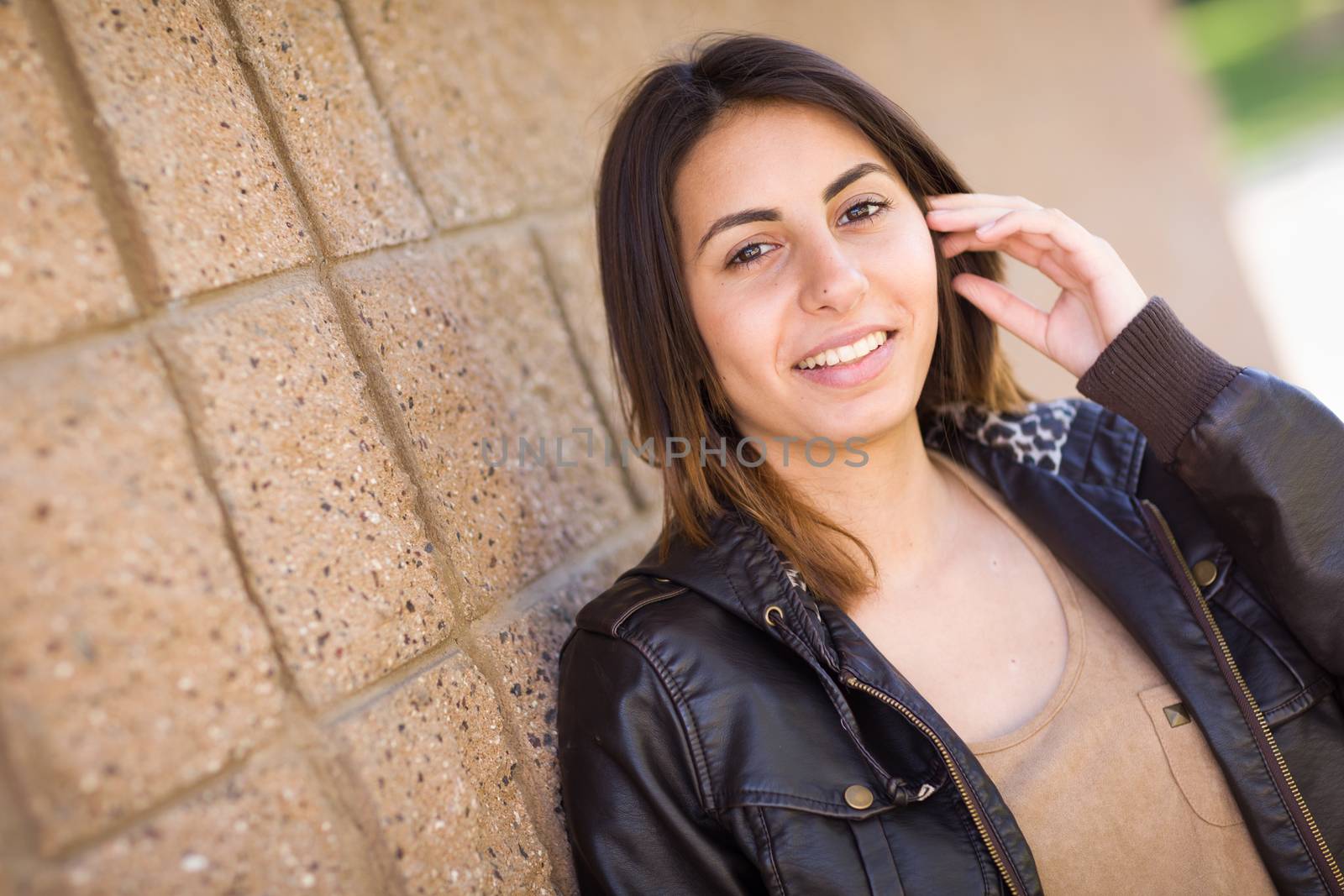 Beautiful Happy Mixed Race Young Woman Portrait Outside.