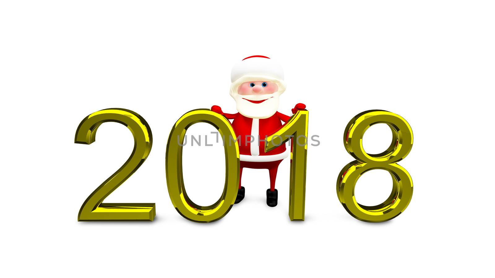 3D Illustration of Santa and Gold Inscription 2018 by brux