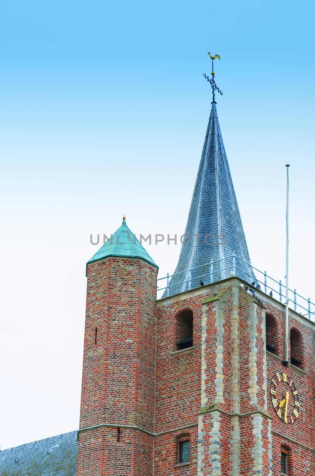 The church spire from the James church, Sint Jacobus in Renesse, Holland.