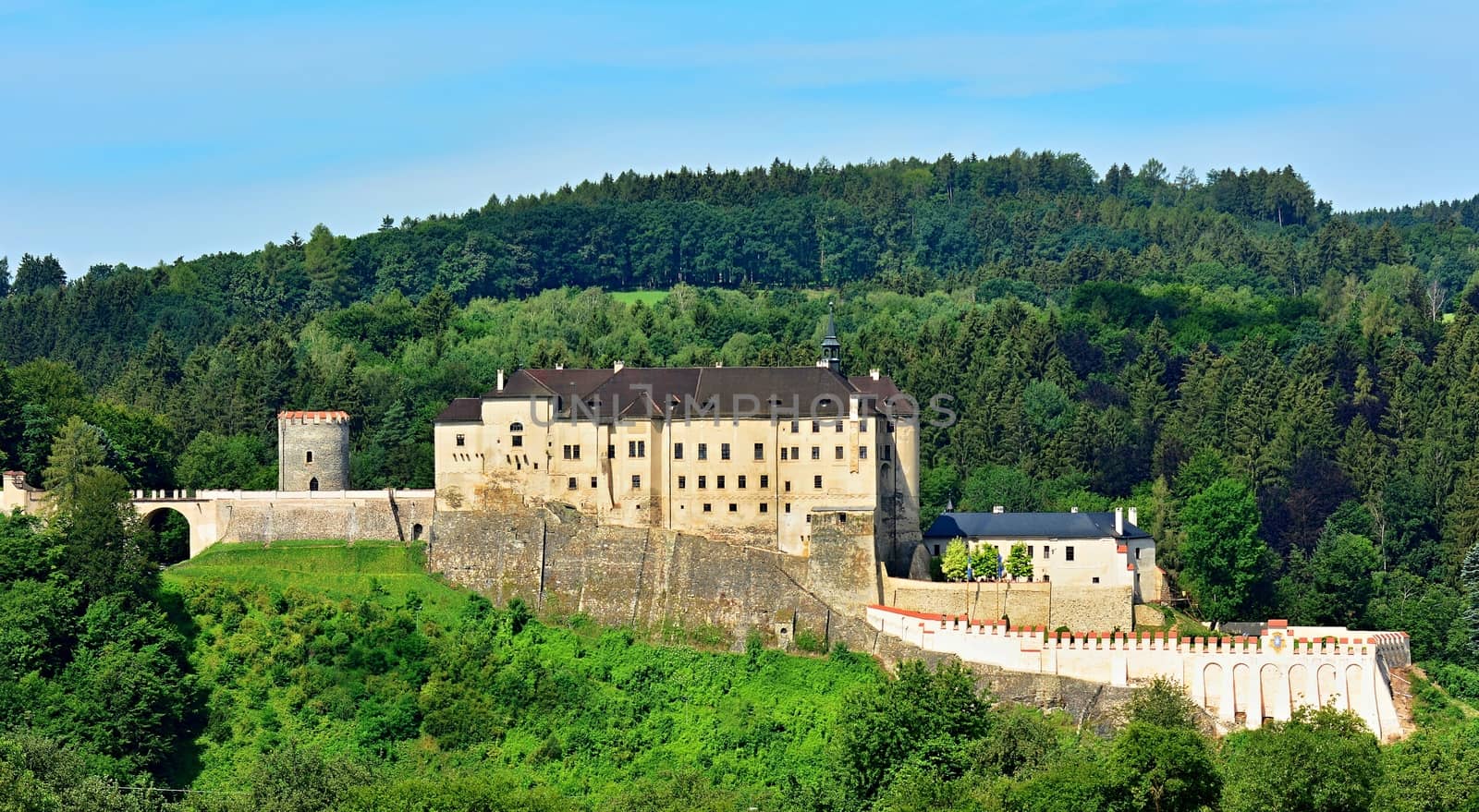 View on the hill with gothic castle Cesky Sternberk in the Middle Bohemia.