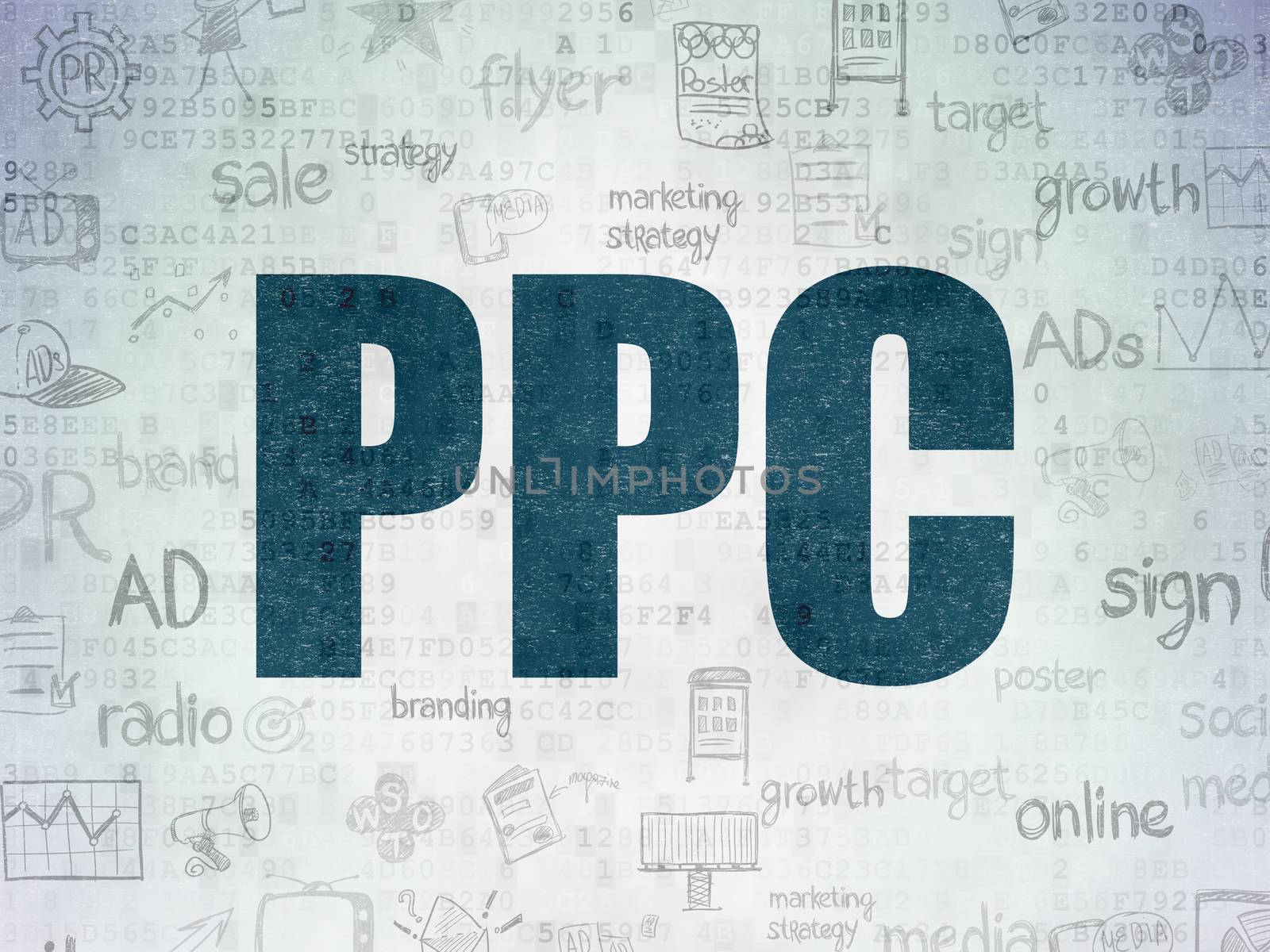Marketing concept: PPC on Digital Data Paper background by maxkabakov