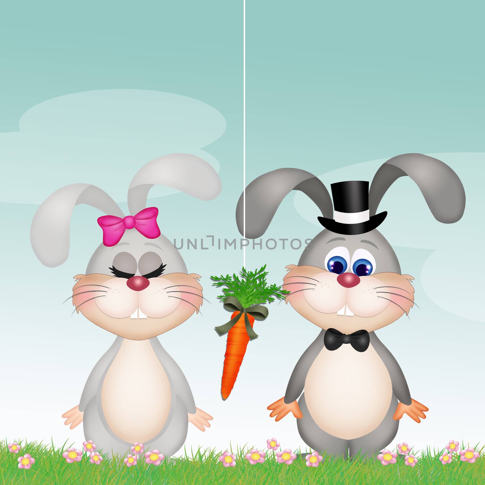 illustration of bunnies with carrot