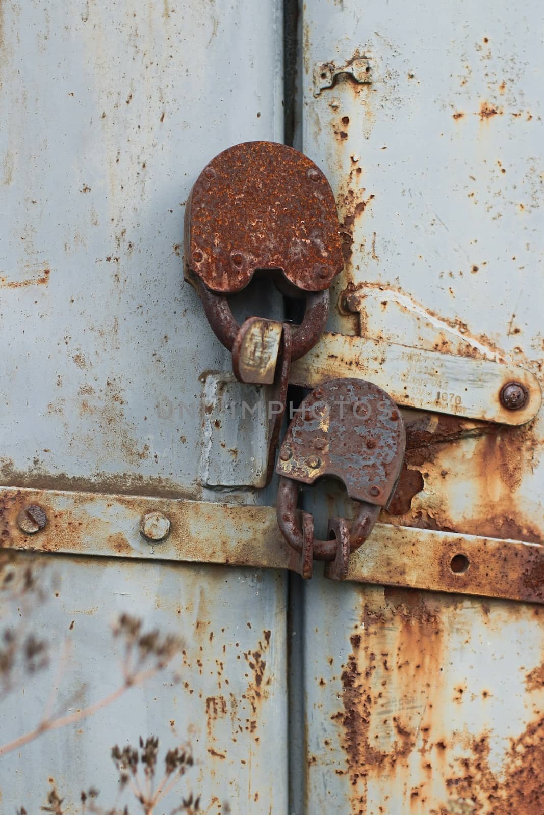 strong old locks, rusty hinged barn locks, Gate locked