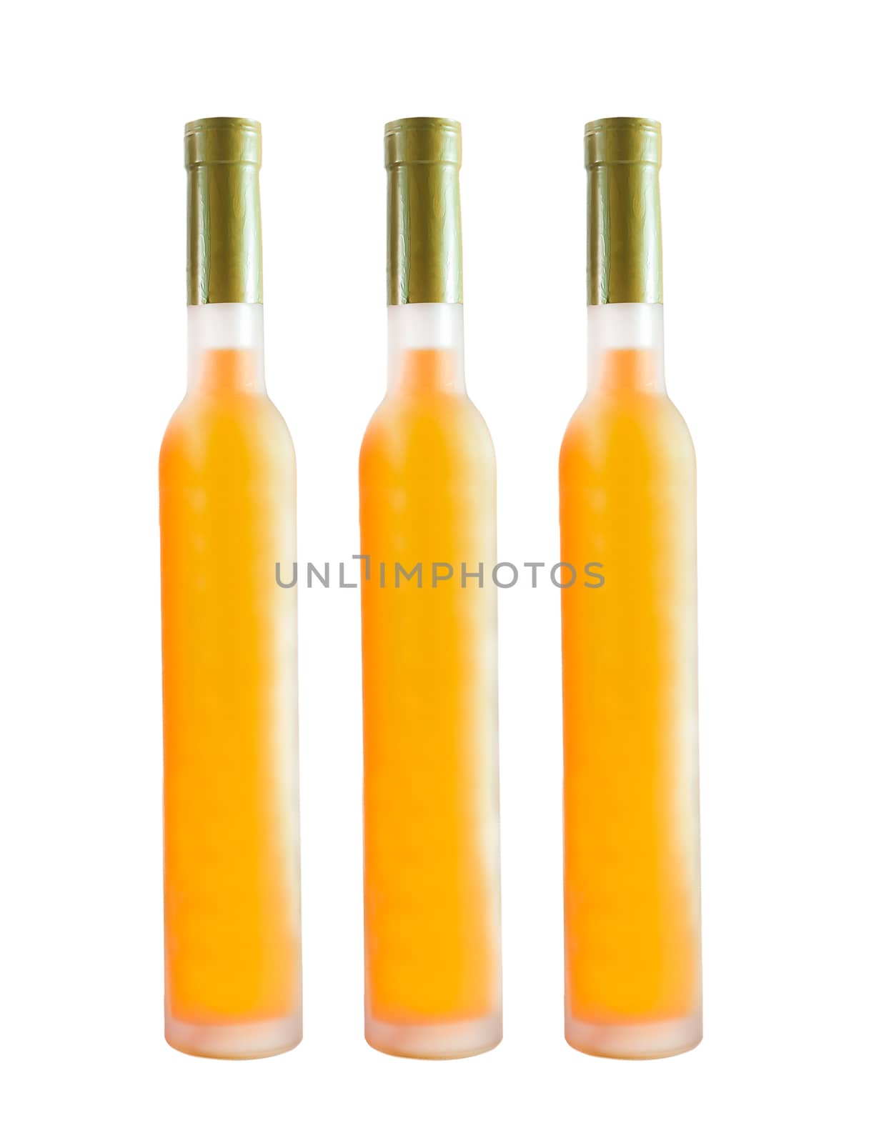 Orange wine bottles isolated on white background