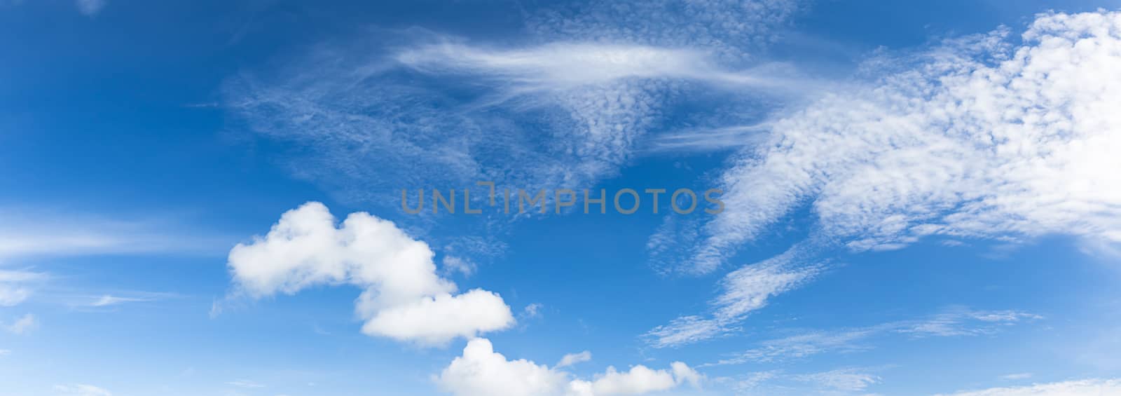 Panoramic white fluffy cloud in the blue sky by stoonn