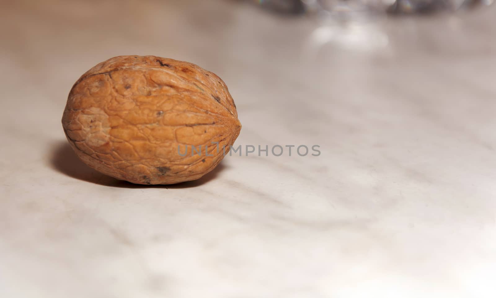 isolated walnut with a marbled background