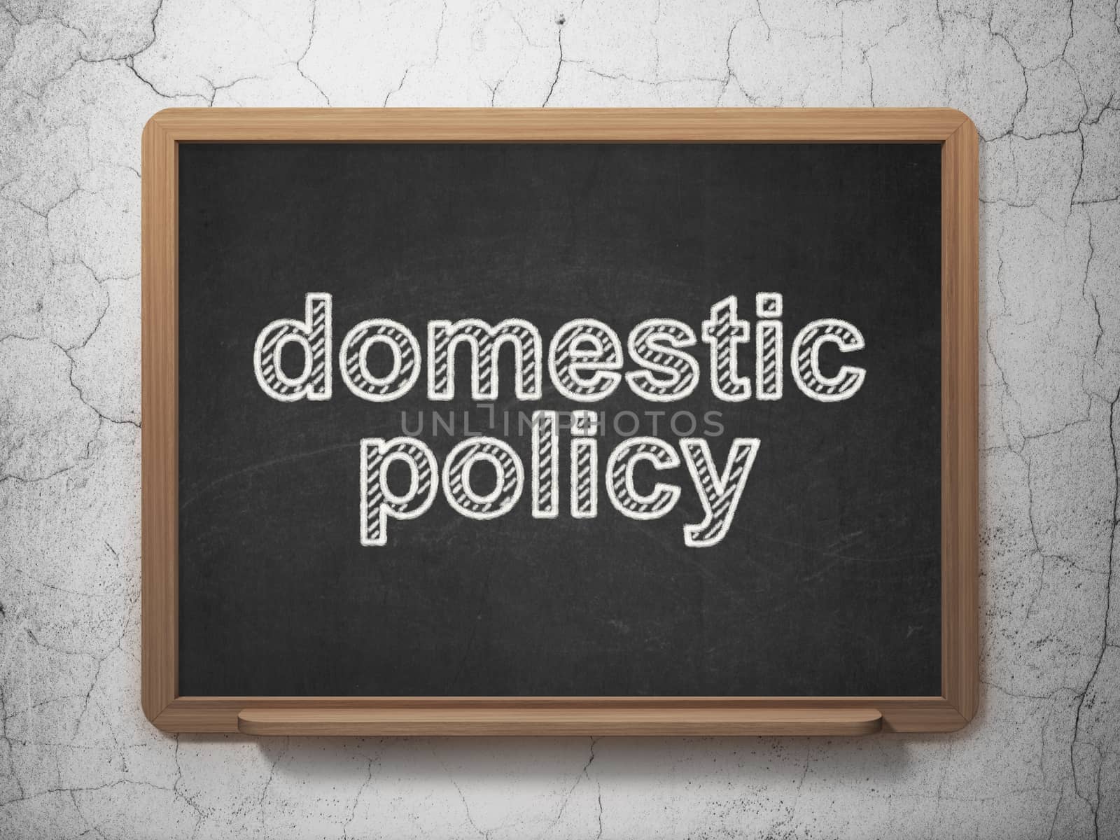 Politics concept: text Domestic Policy on Black chalkboard on grunge wall background, 3D rendering