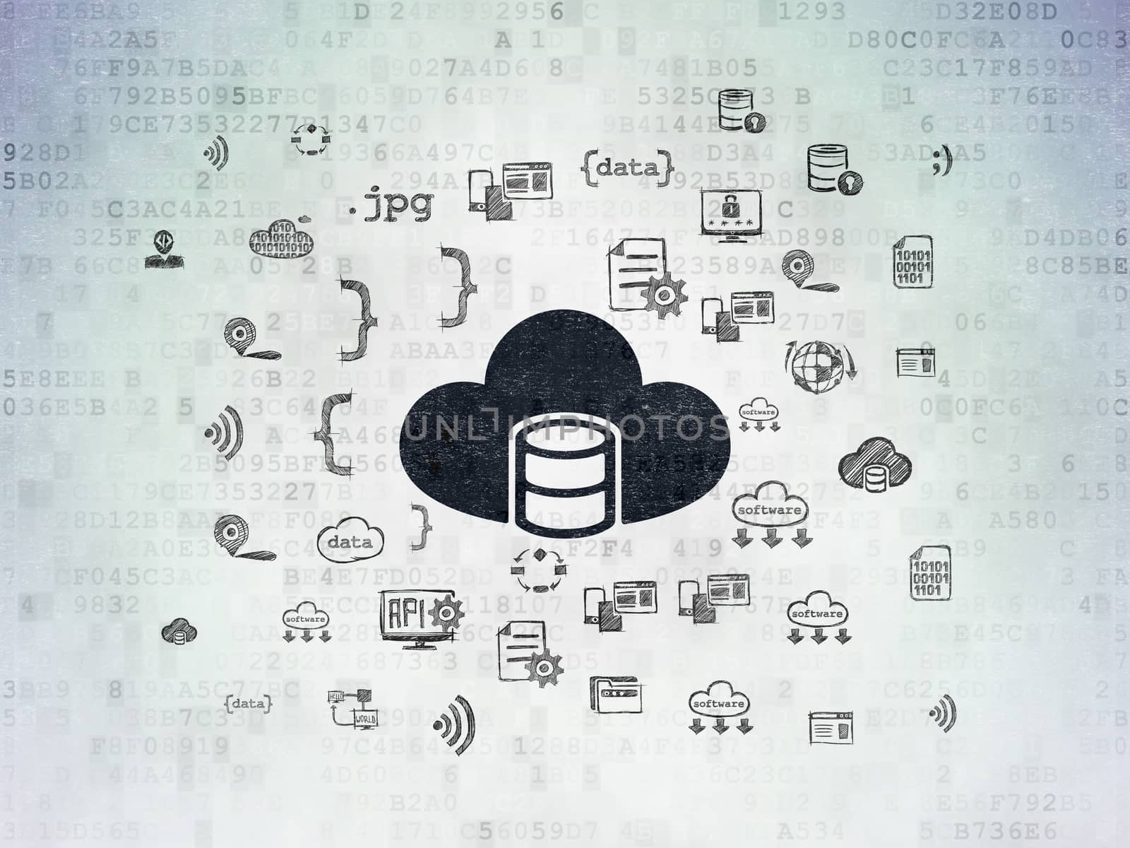 Programming concept: Database With Cloud on Digital Data Paper background by maxkabakov