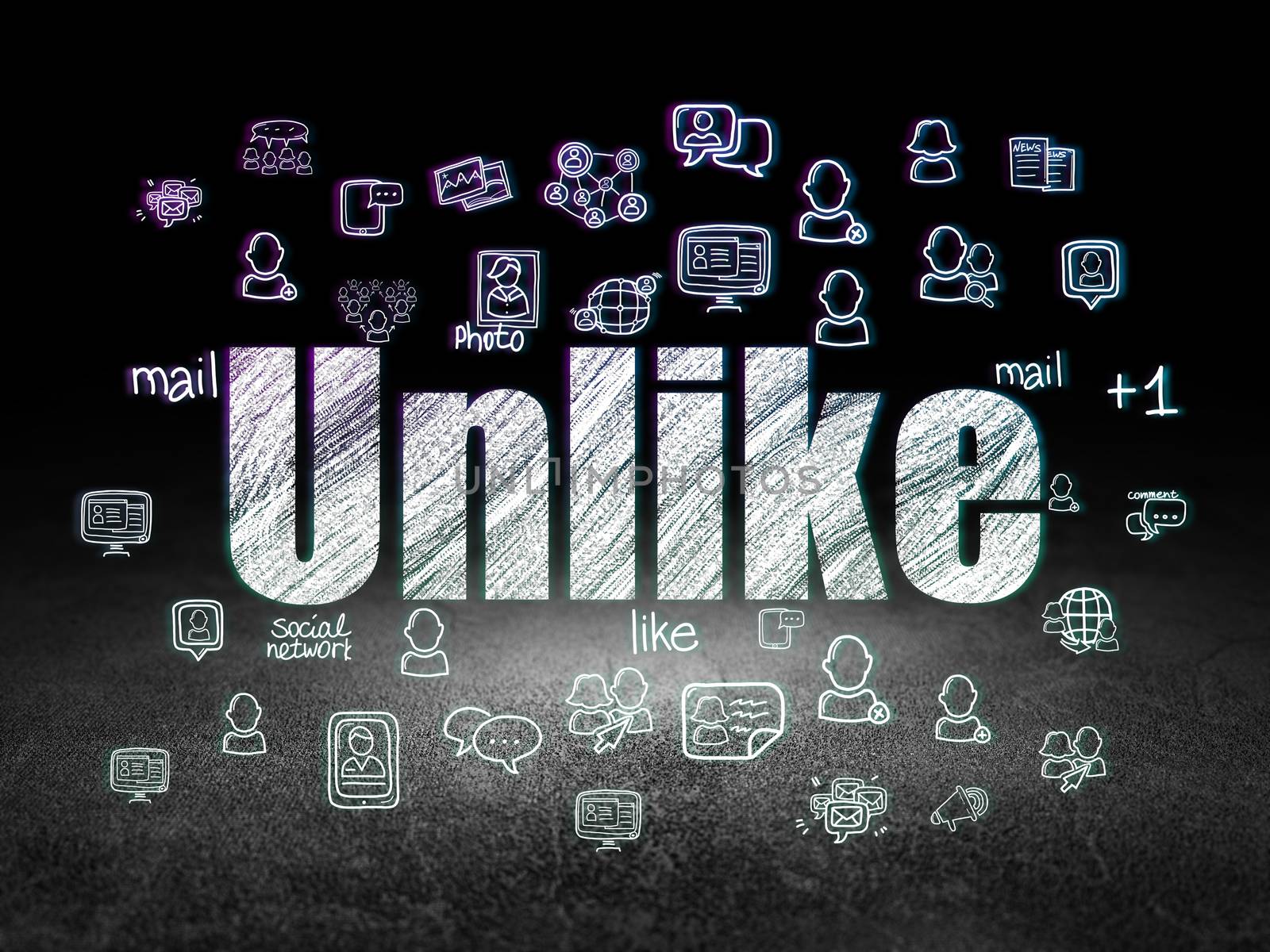 Social network concept: Unlike in grunge dark room by maxkabakov