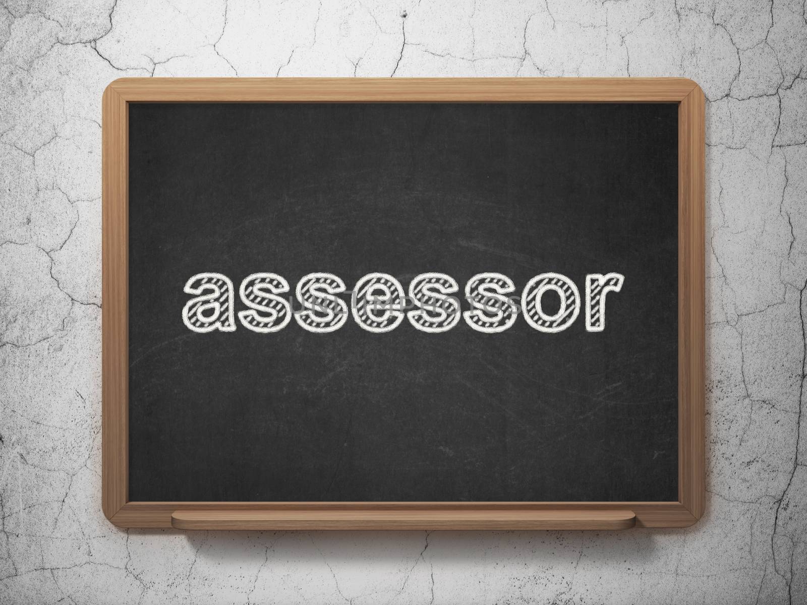 Insurance concept: text Assessor on Black chalkboard on grunge wall background, 3D rendering