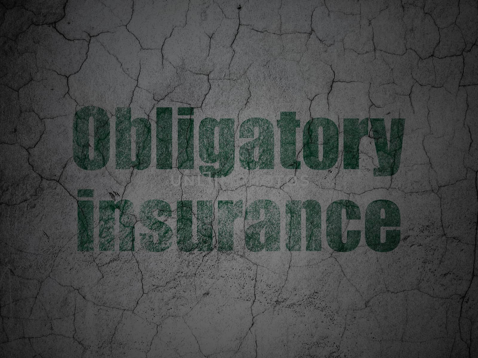 Insurance concept: Green Obligatory Insurance on grunge textured concrete wall background