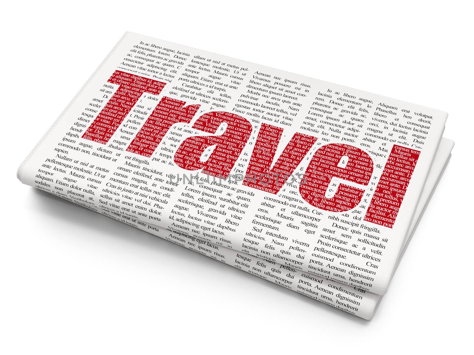 Vacation concept: Pixelated red text Travel on Newspaper background, 3D rendering