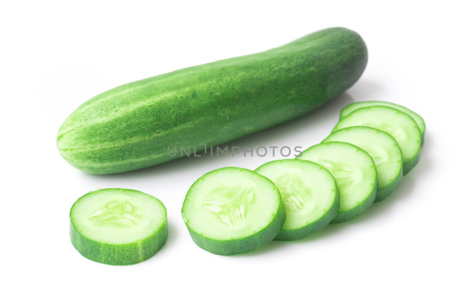 Closeup cucumber sliced on white background, food and vegetable concept