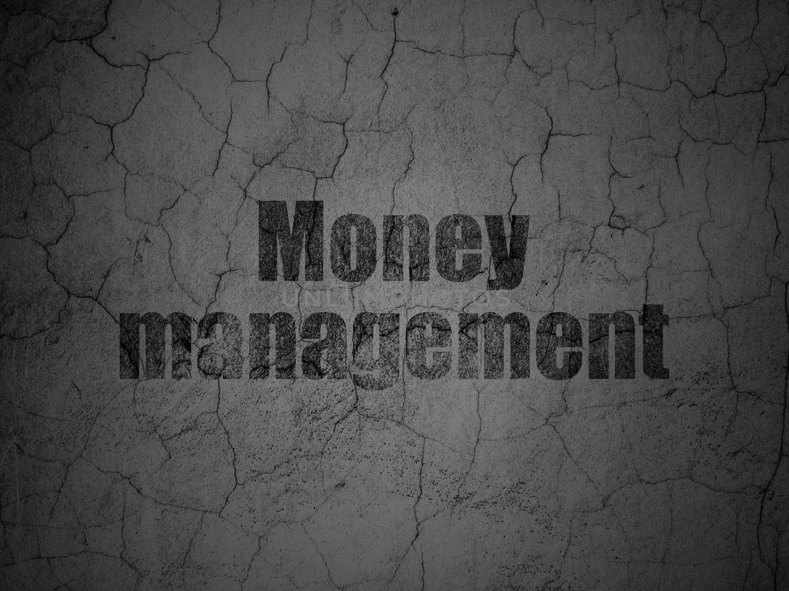 Currency concept: Black Money Management on grunge textured concrete wall background
