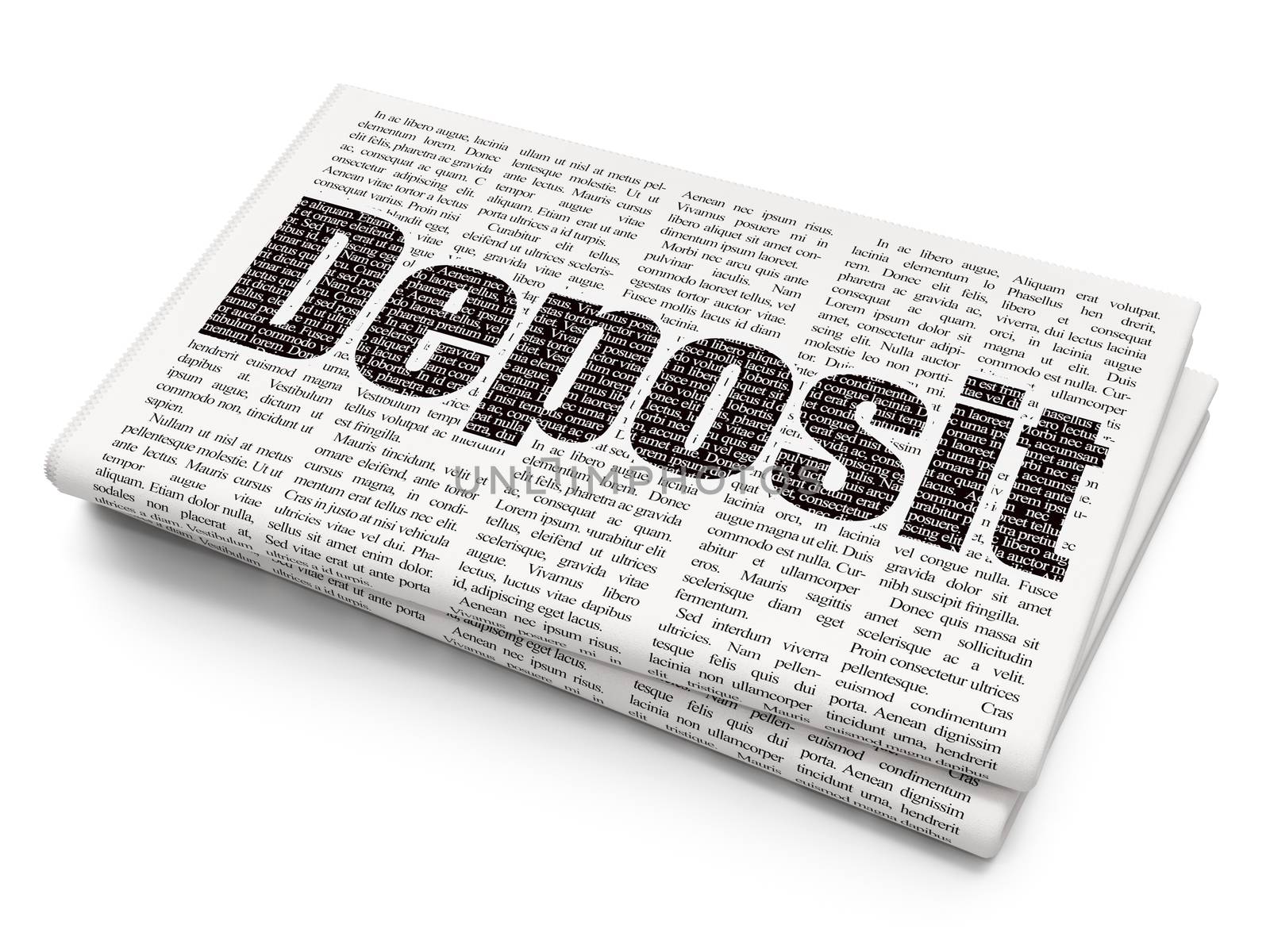 Banking concept: Pixelated black text Deposit on Newspaper background, 3D rendering