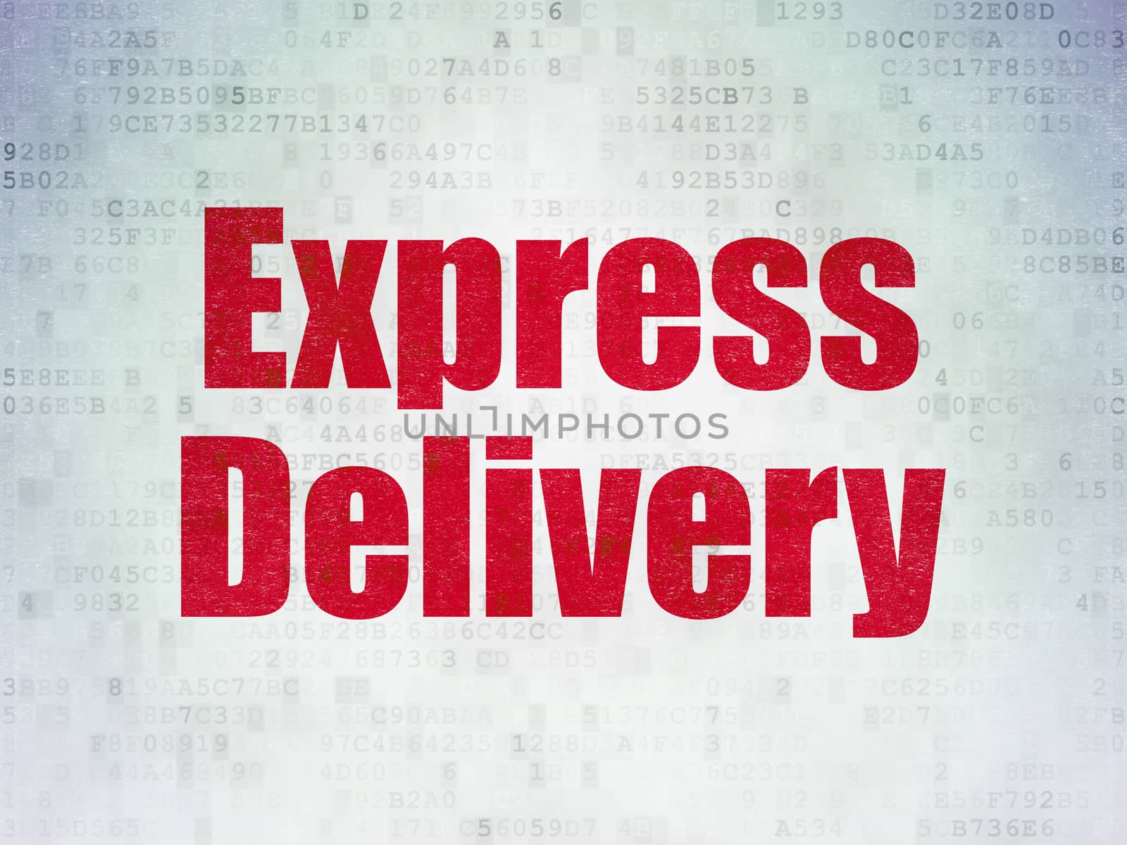 Business concept: Painted red word Express Delivery on Digital Data Paper background