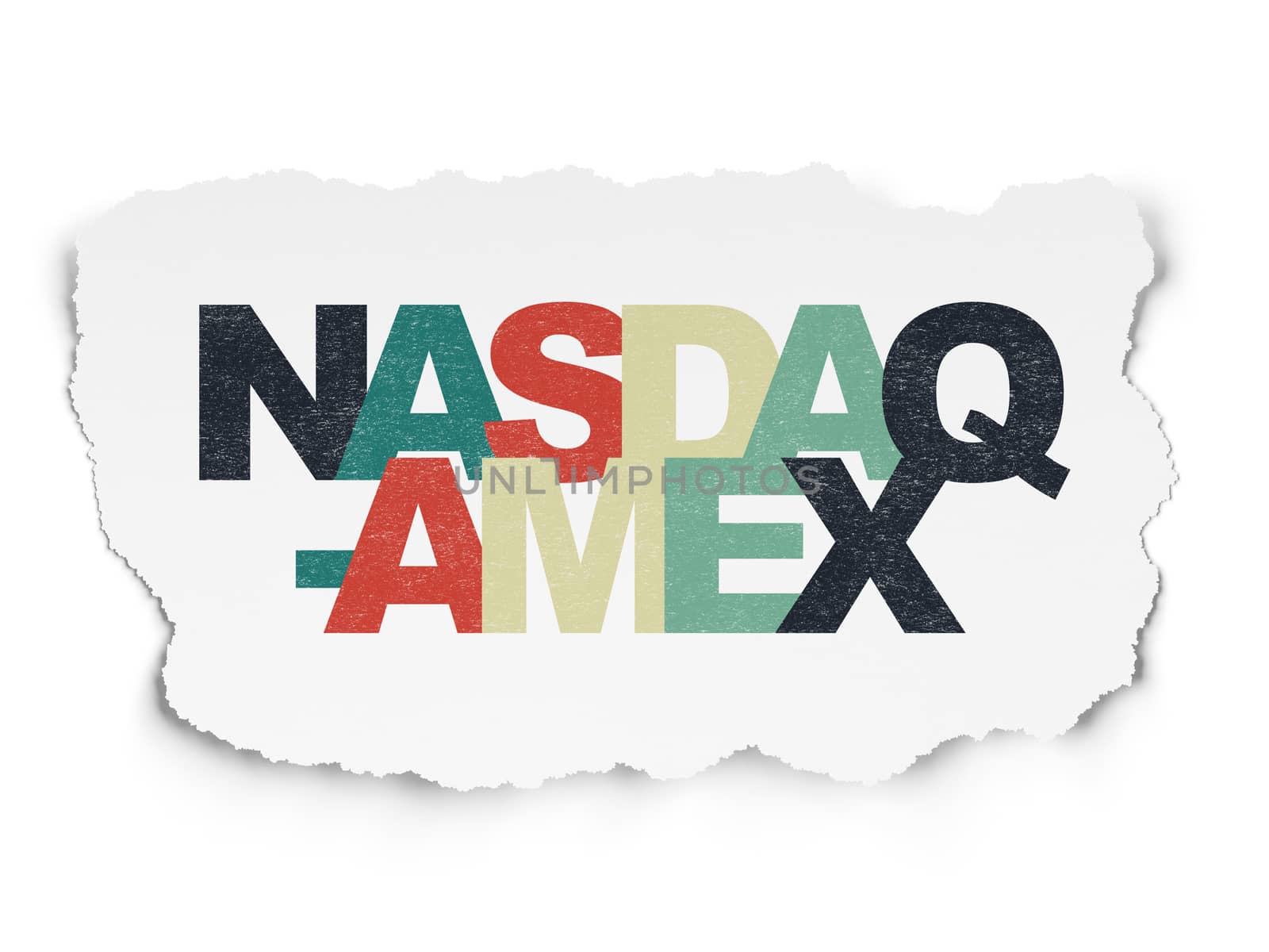 Stock market indexes concept: Painted multicolor text NASDAQ-AMEX on Torn Paper background