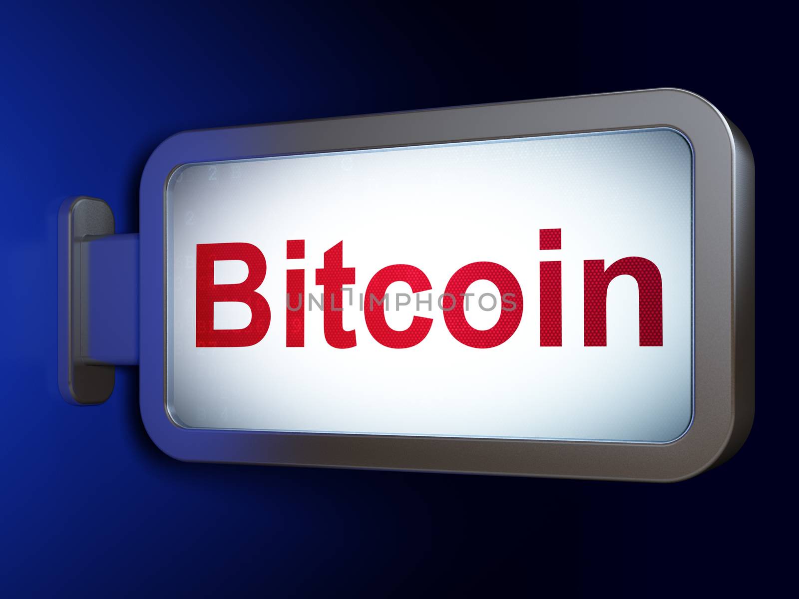 Blockchain concept: Bitcoin on advertising billboard background, 3D rendering