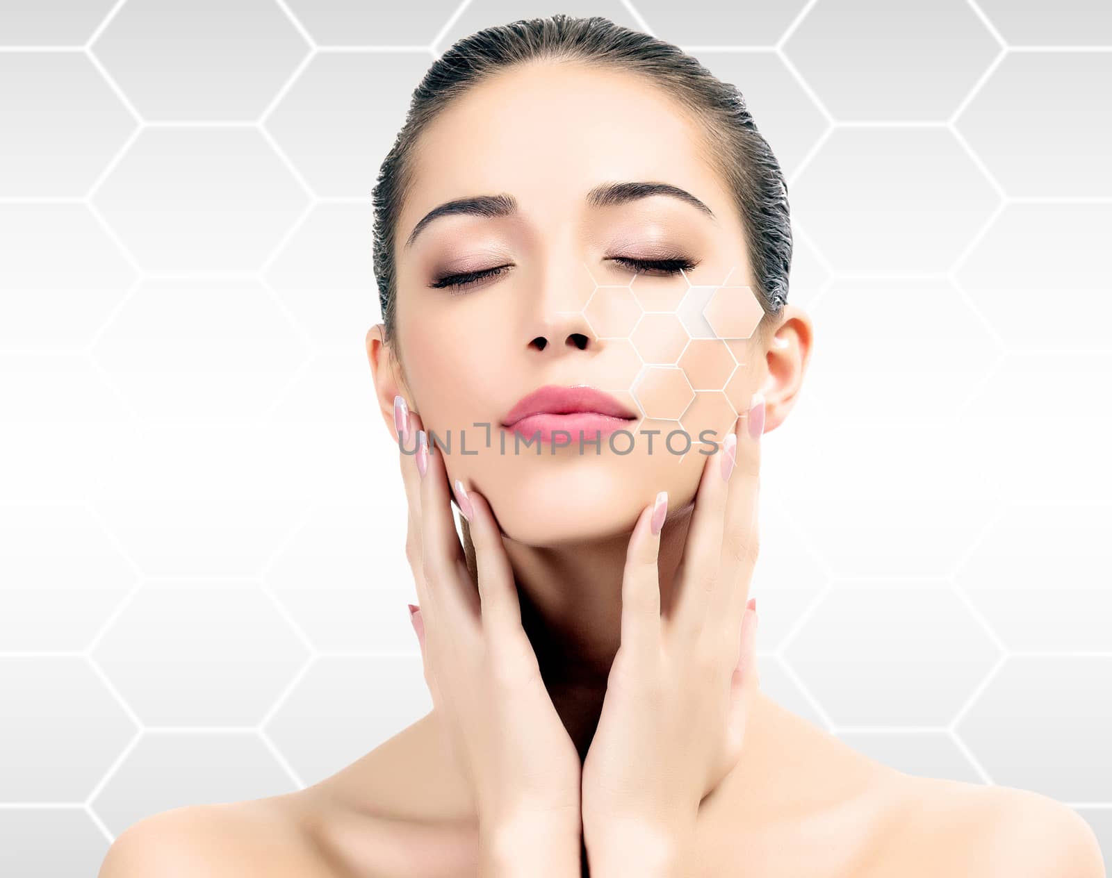 Beautiful girl with clean fresh skin, skin treatments concept