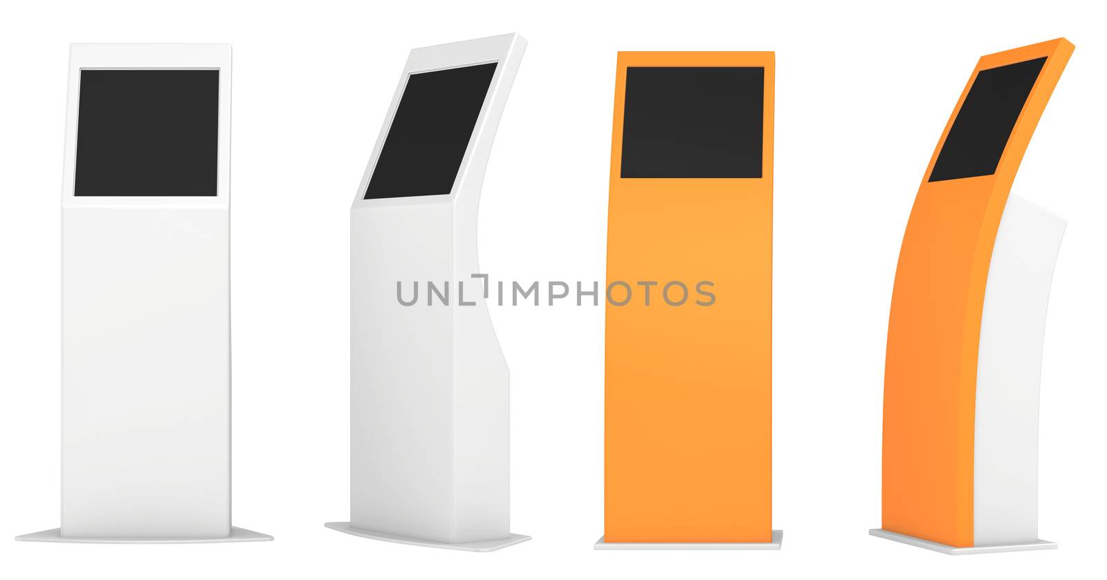 Set information kiosk isolated on white background. 3d rendering.