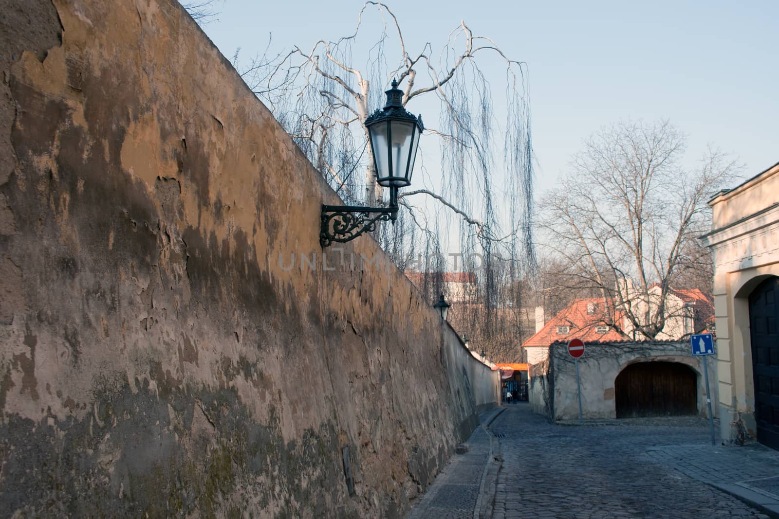 Traditional street lamp on a street in the Old Town of Prague, Czech Republic