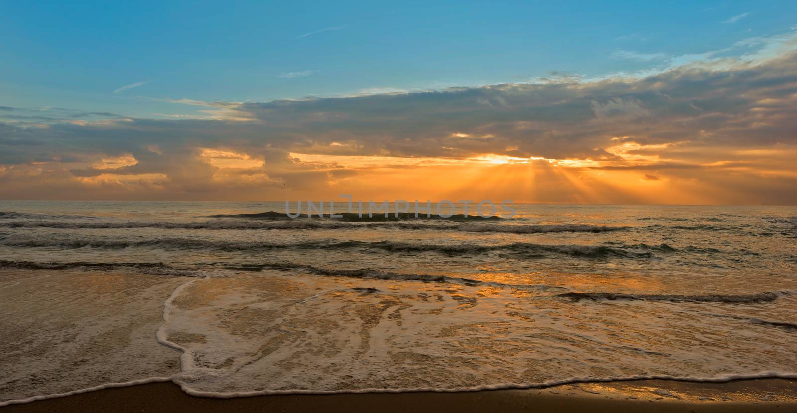 The coast of Benicasim at sunrise, Castellon, Spain