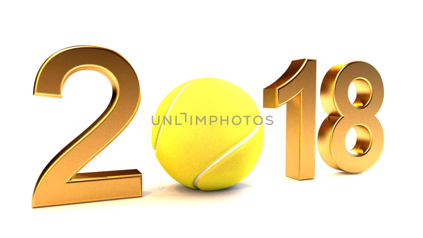 Tennis ball and 2018 year on a White Background