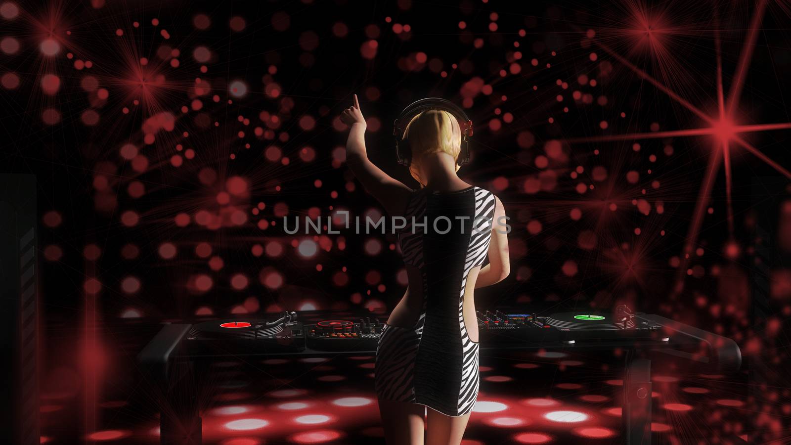 Young blonde woman dj playing music - 3D rendering by ankarb