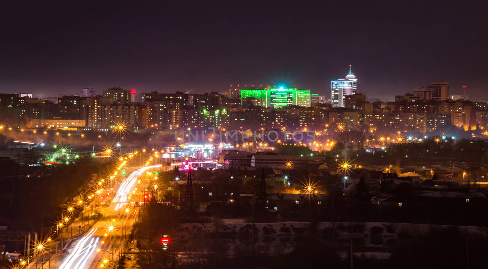 night city lights cars on exposure a lot of light night scene