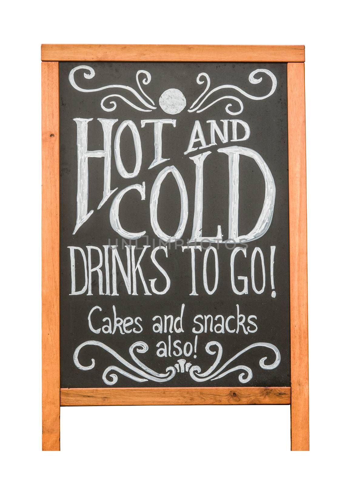 Isolated Rustic Cafe Sign Advertising Hot And Cold Drinks, Cakes and Snacks