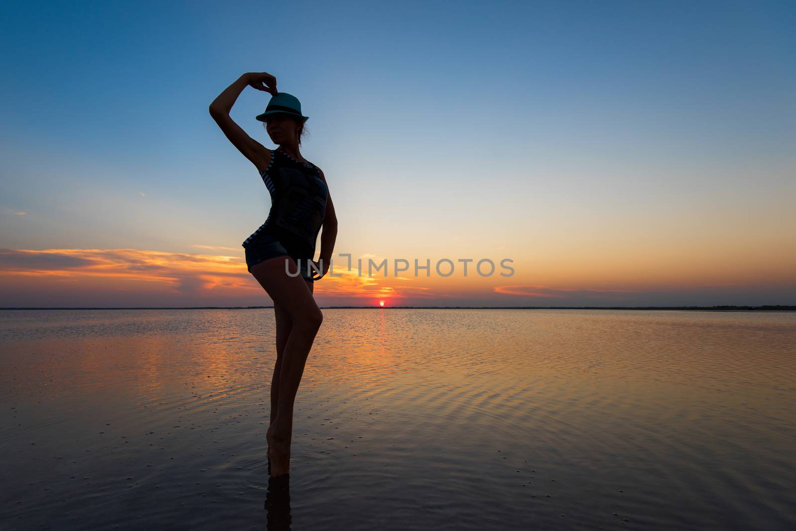 Beauty sunset on salty lake in Altay, Siberia, Russia