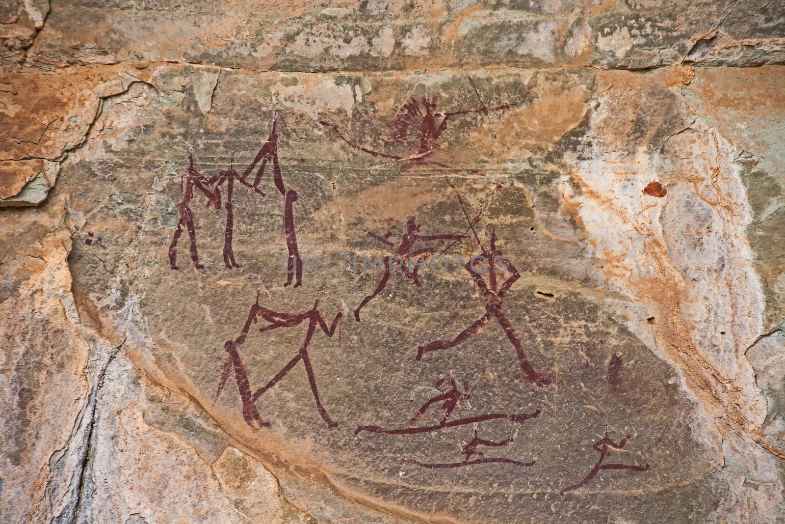 Bushman Rock Art in the "War Cave" near Injisuthi in the Drakensberg South Africa.