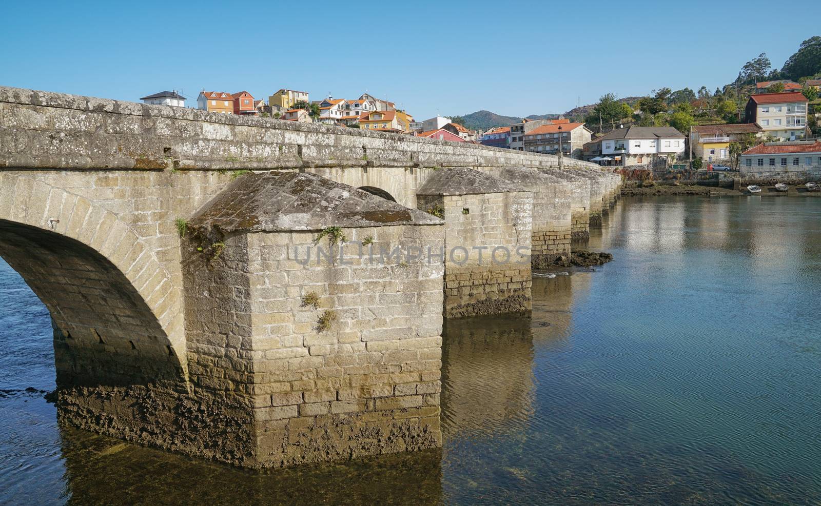 Ancient bridge of Pontesampaio, Arcade, Camino de Santiago trail, Spain 