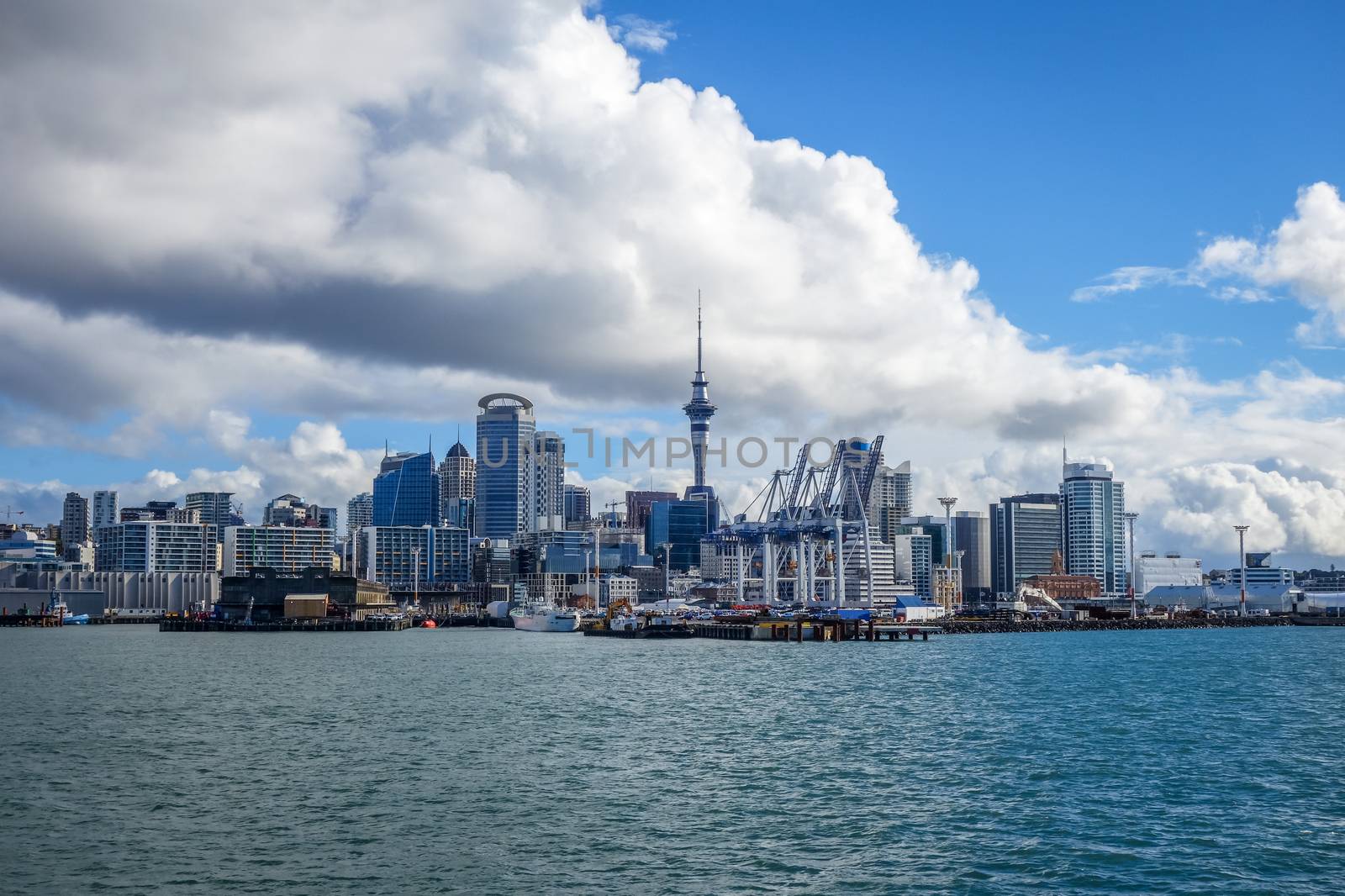 Auckland city center view from the sea, New Zealand