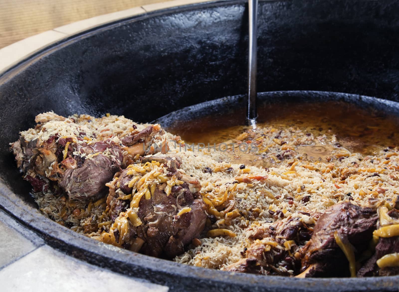 Close-up of cauldron with pilaf, Tashkent, Uzbekistan
