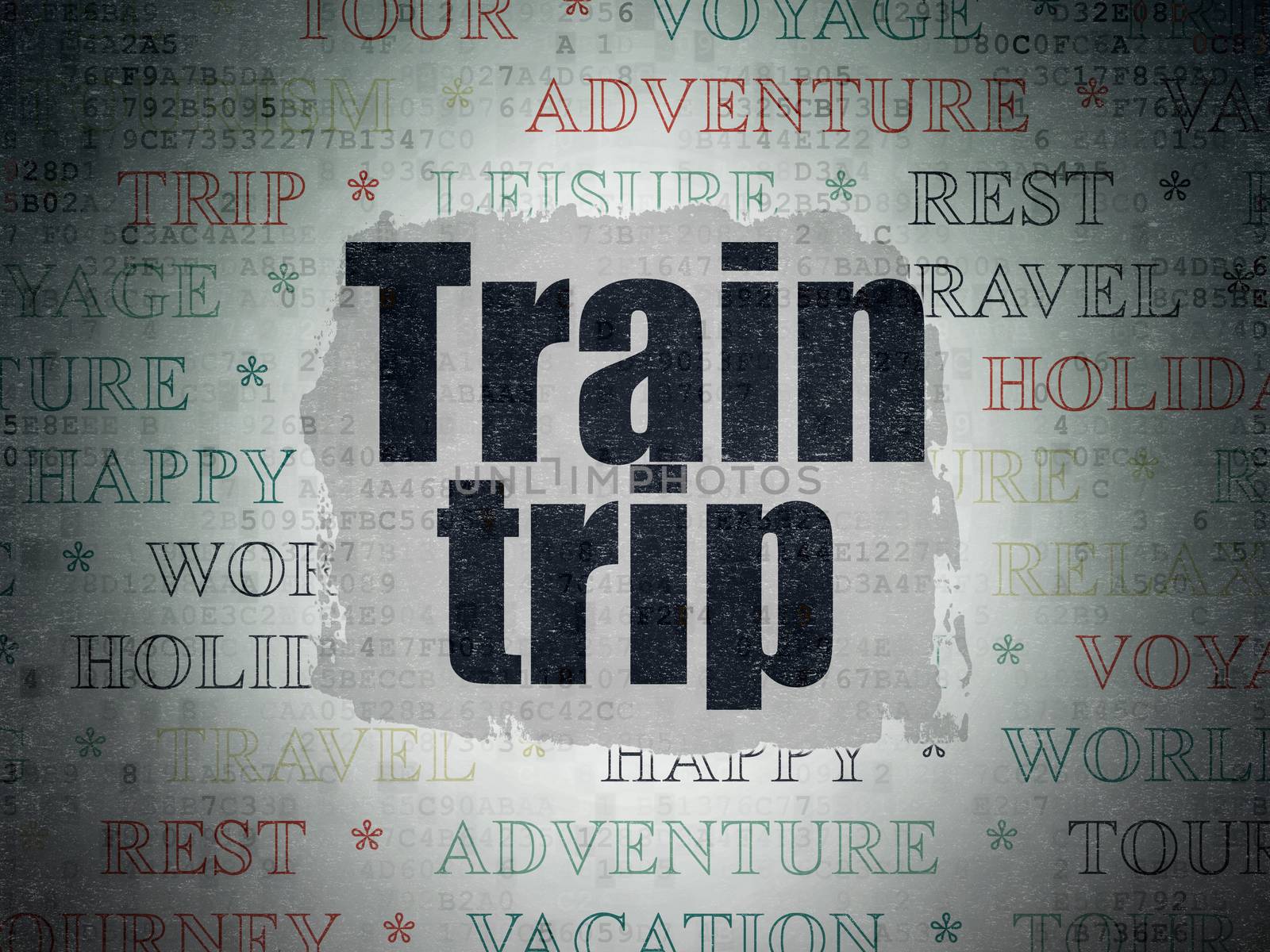 Vacation concept: Painted black text Train Trip on Digital Data Paper background with   Tag Cloud